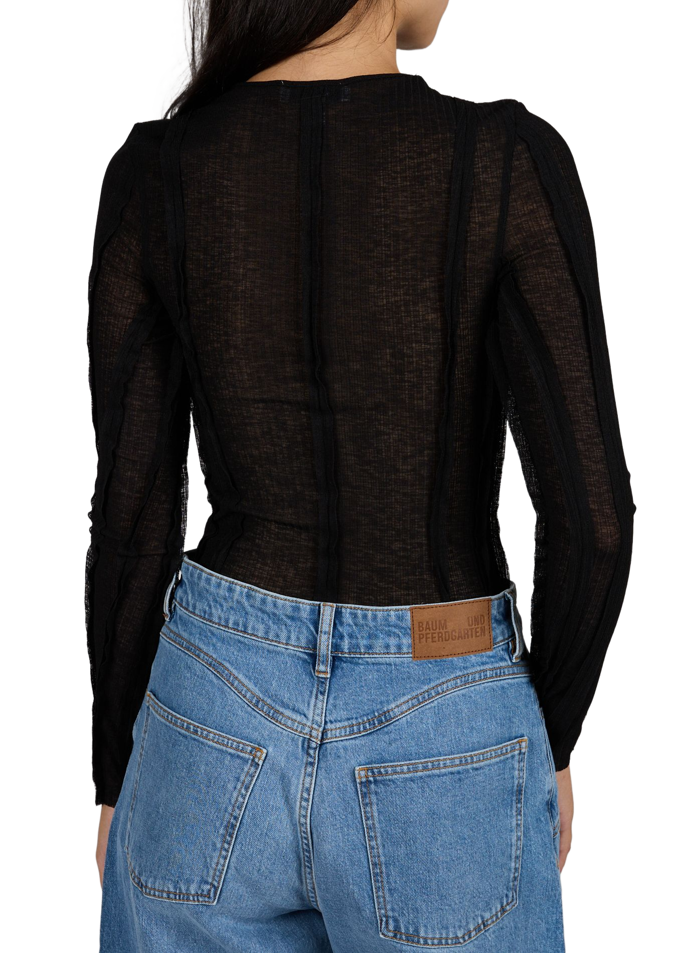 Eng anliegendes T-Shirt Belma mit langen Ärmeln TOPSHOP Schwarz