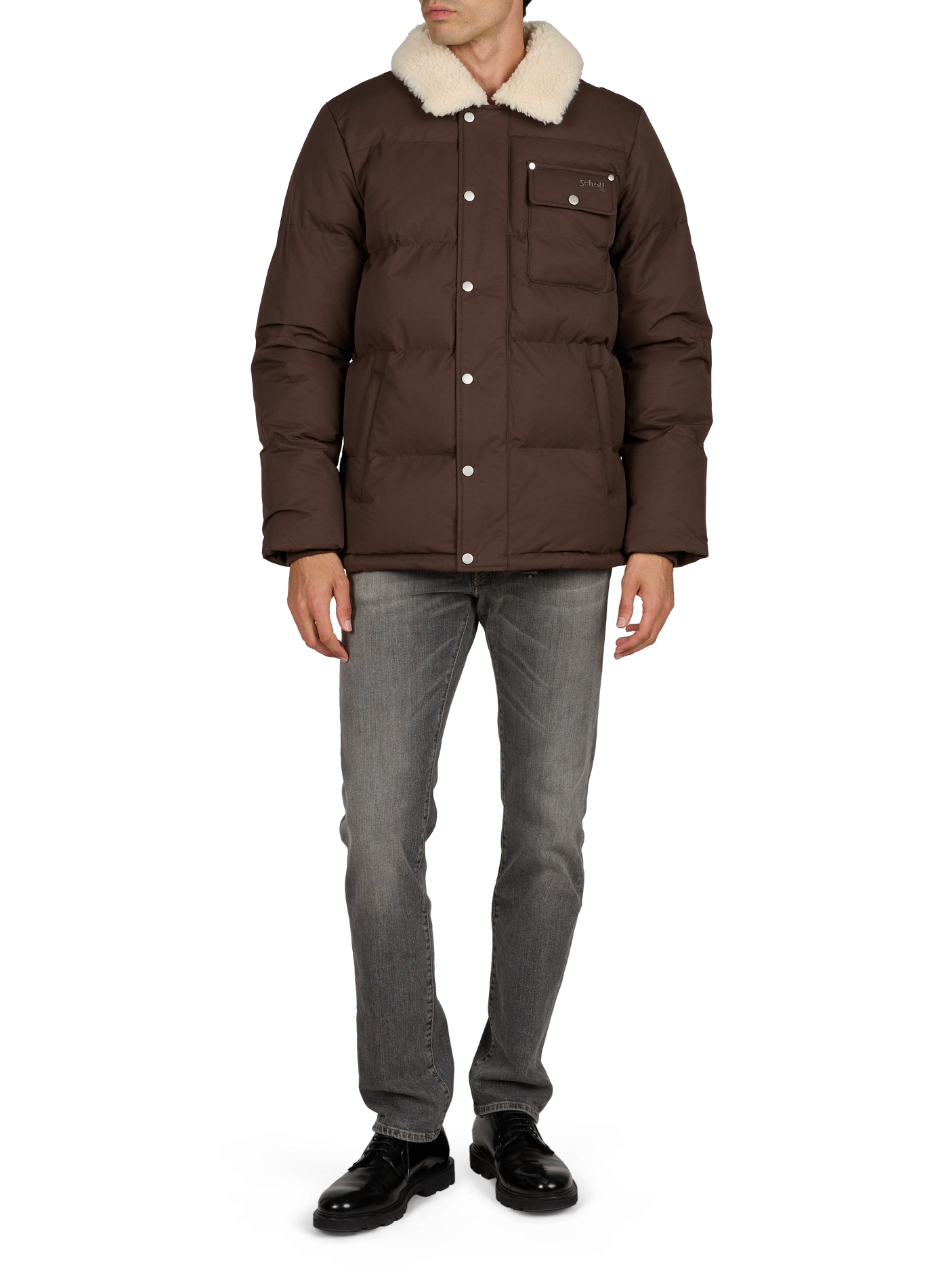 Baxton straight quilted puffer jacket in cotton blend SCHOTT Brown