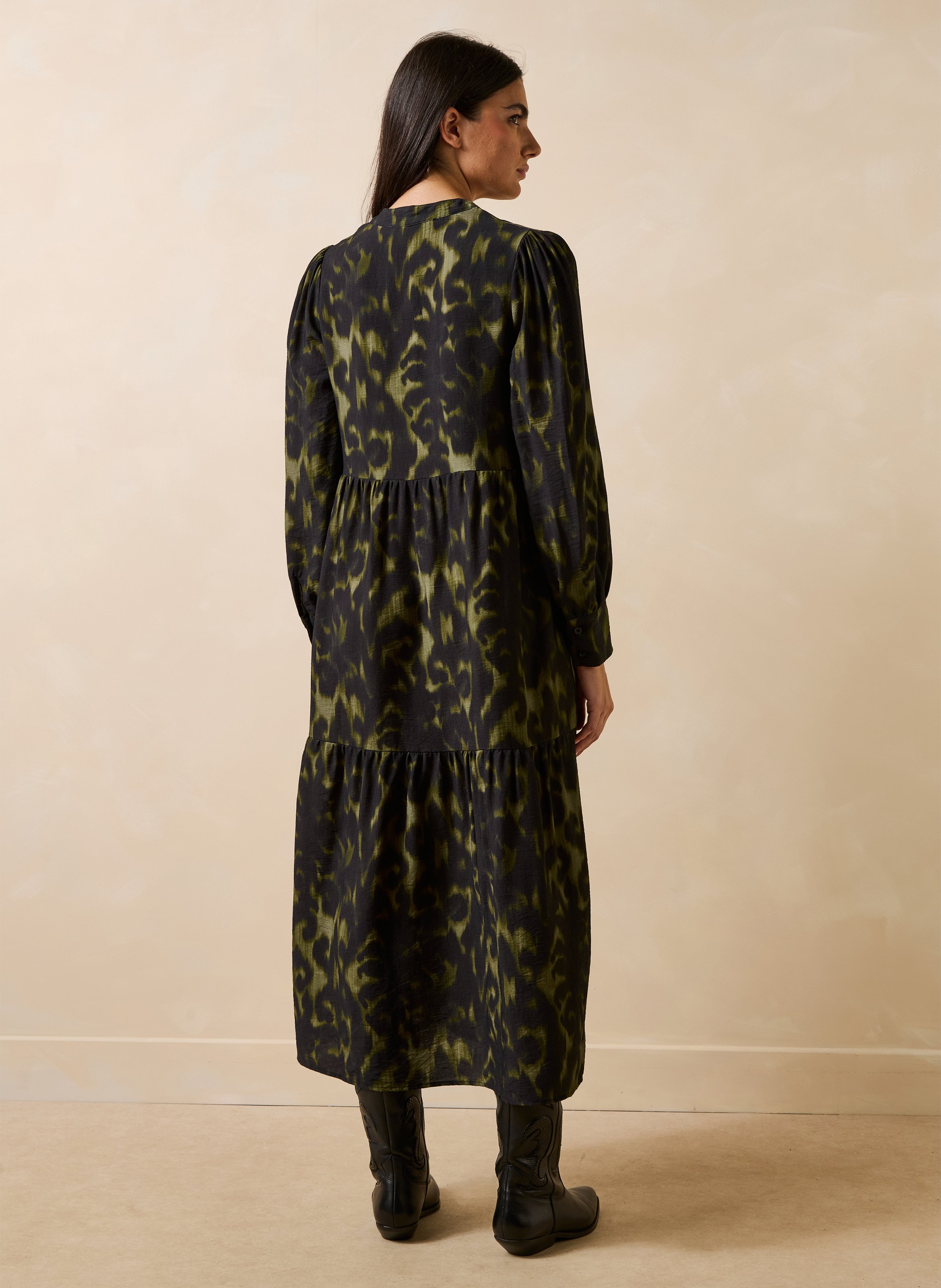 Lange jurk met losse pasvorm en print LA FEE MARABOUTEE Groen