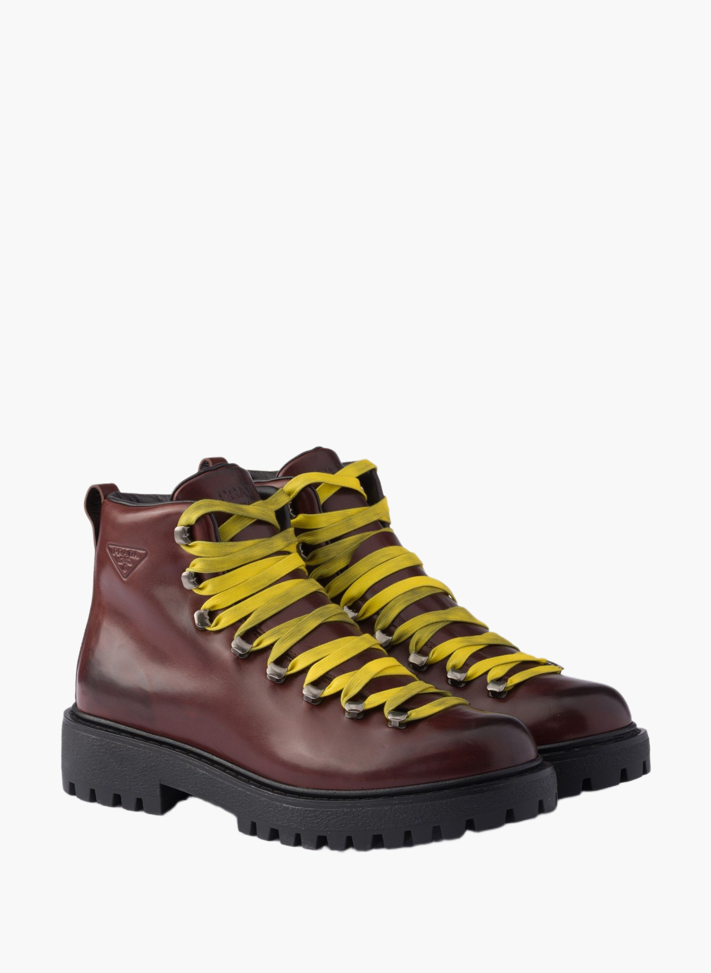 Bottines à lacets en cuir vieilli PRADA Marron