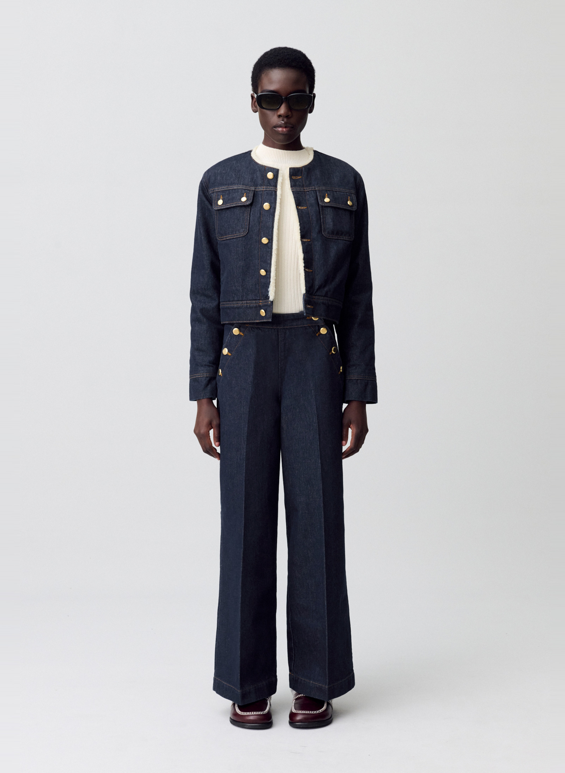 Veste en jean col rond valya CLAUDIE PIERLOT Bleu