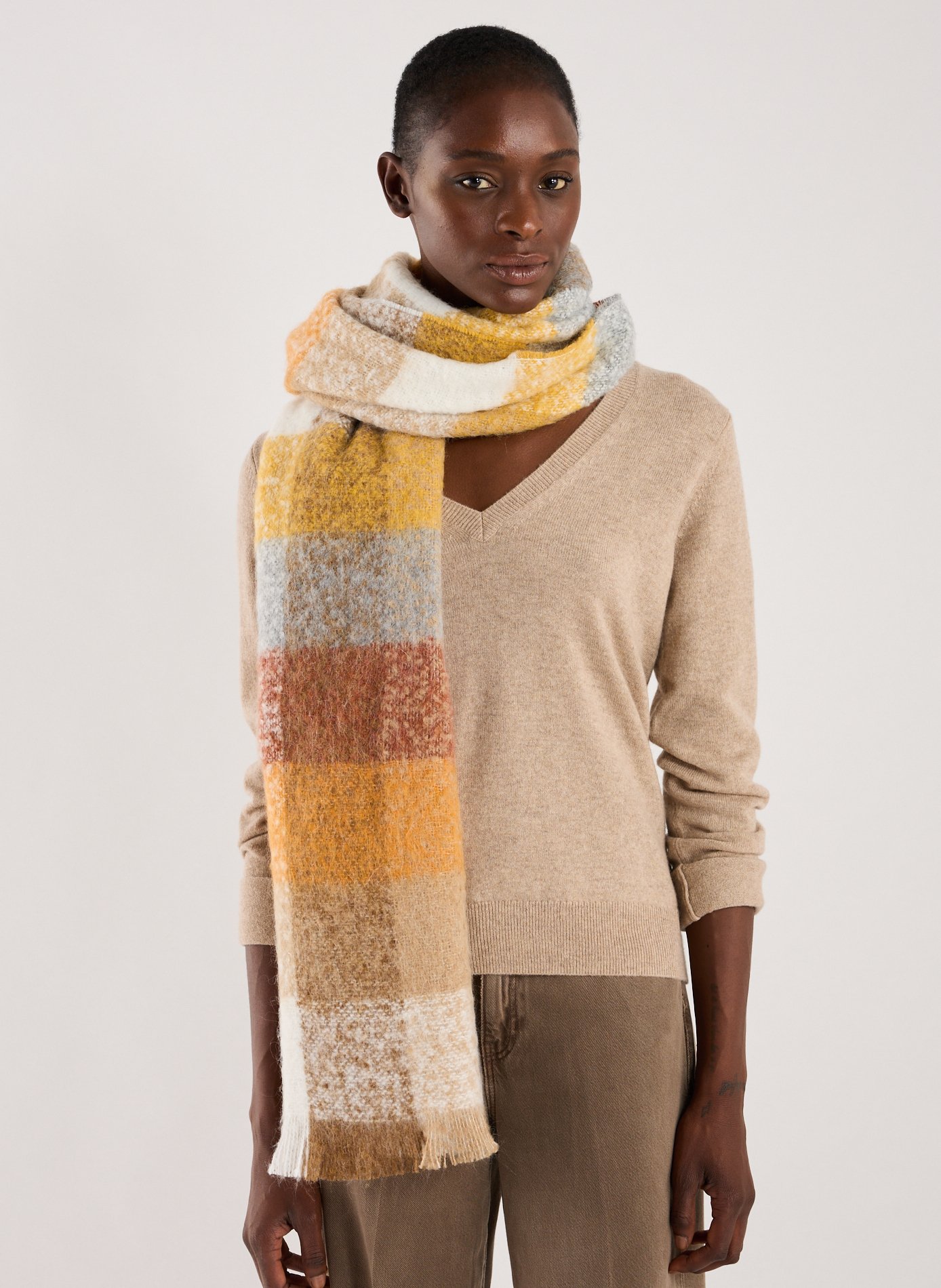 Echarpe à carreaux fondu en mohair mélangé AU PRINTEMPS PARIS Jaune