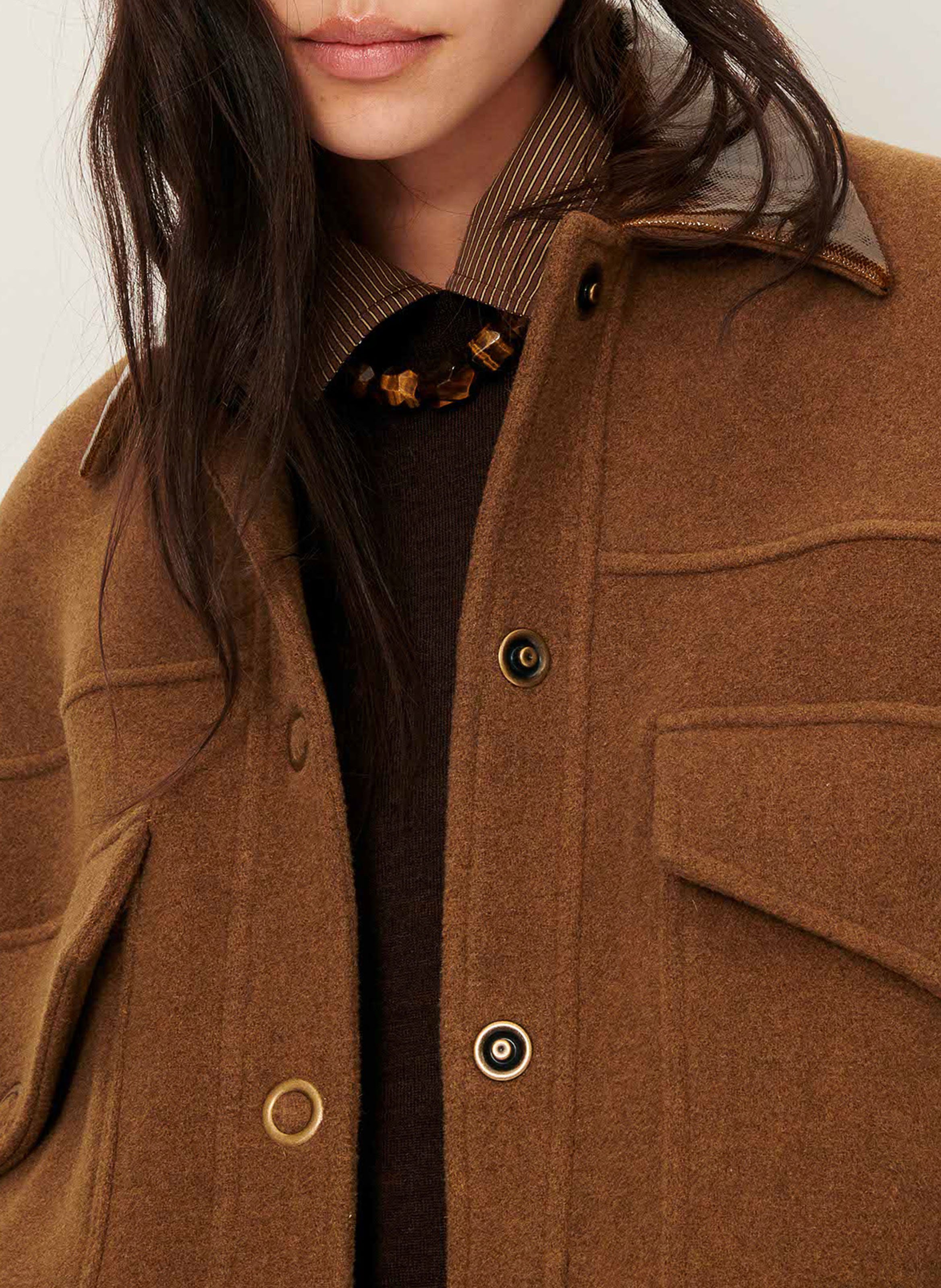 Manteau court col classique en laine mélangée edfinlay SESSUN Marron