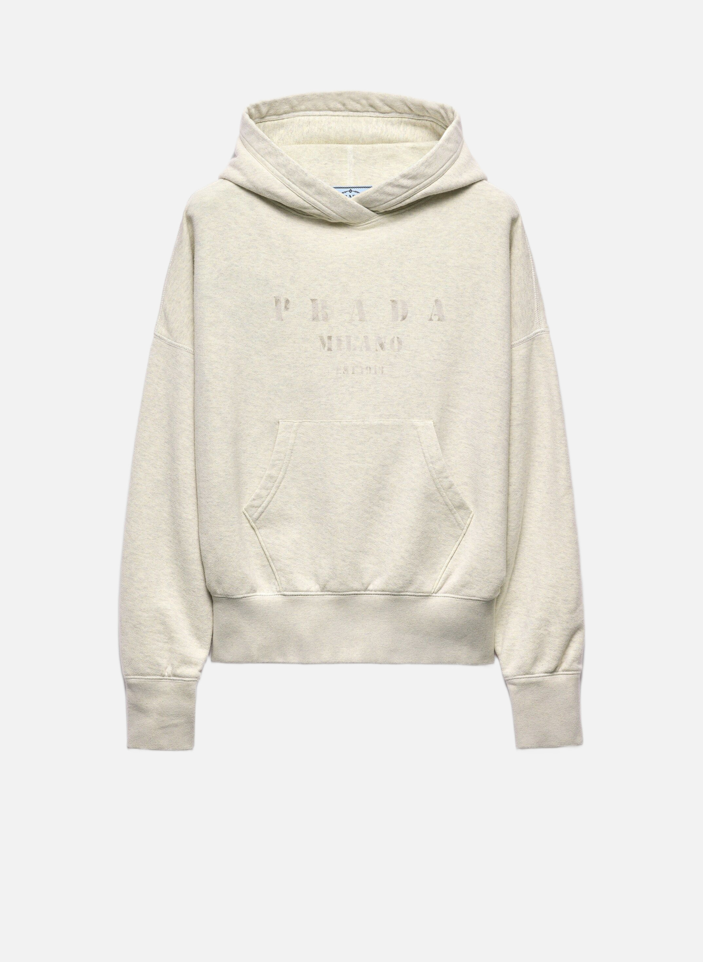 Sweat-shirt à capuche en coton molletonné PRADA Beige