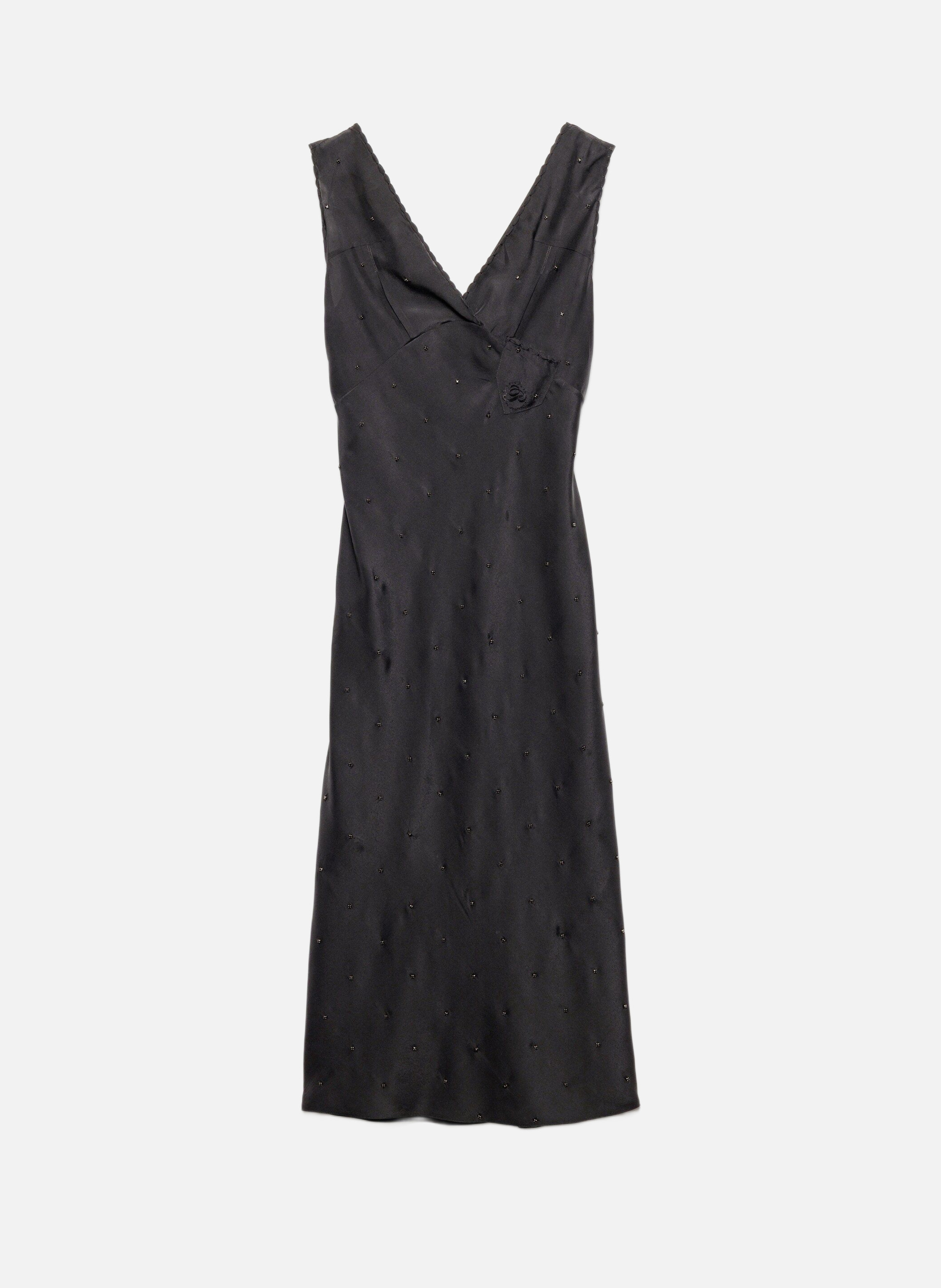 Robe en soie habutai brodée au look vintage PRADA Noir