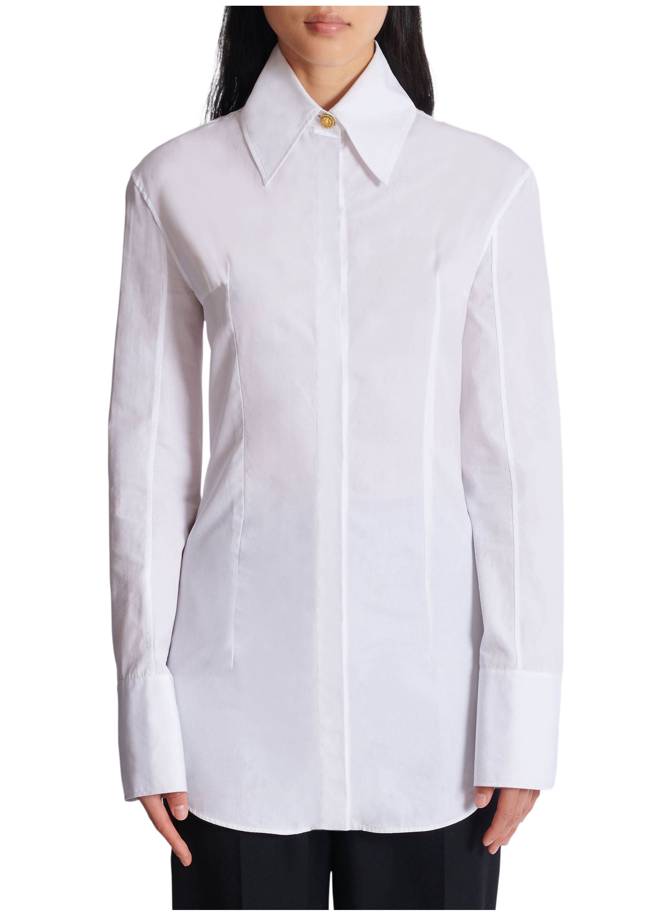 Chemise en popeline de coton BALMAIN Blanc