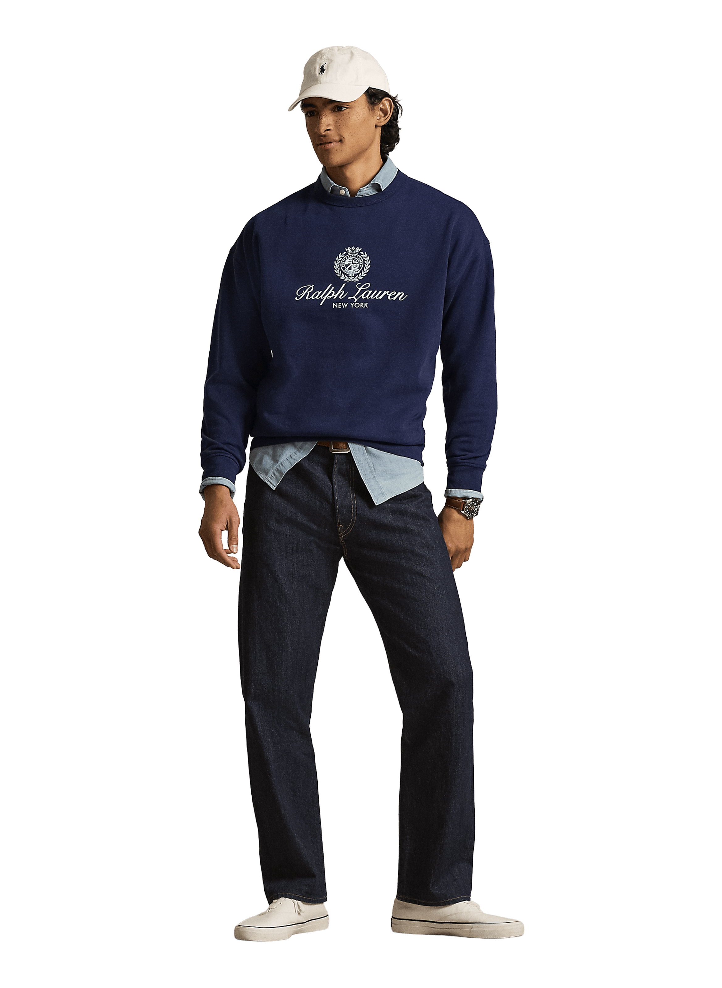 Sweat à logo col rond en coton mélangé POLO RALPH LAUREN Blue