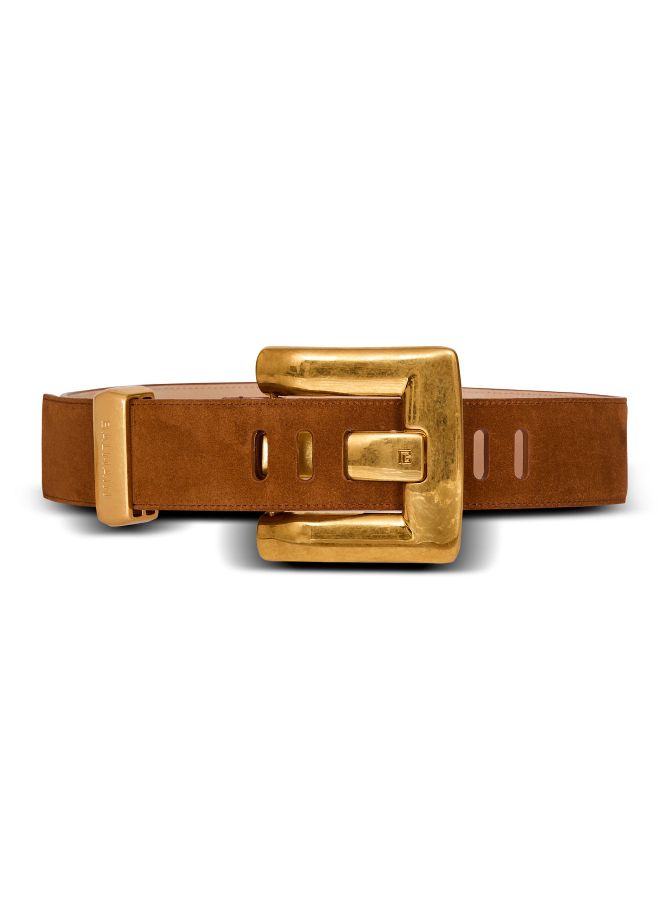 Ceinture anthem en cuir suédé BALMAIN Marron