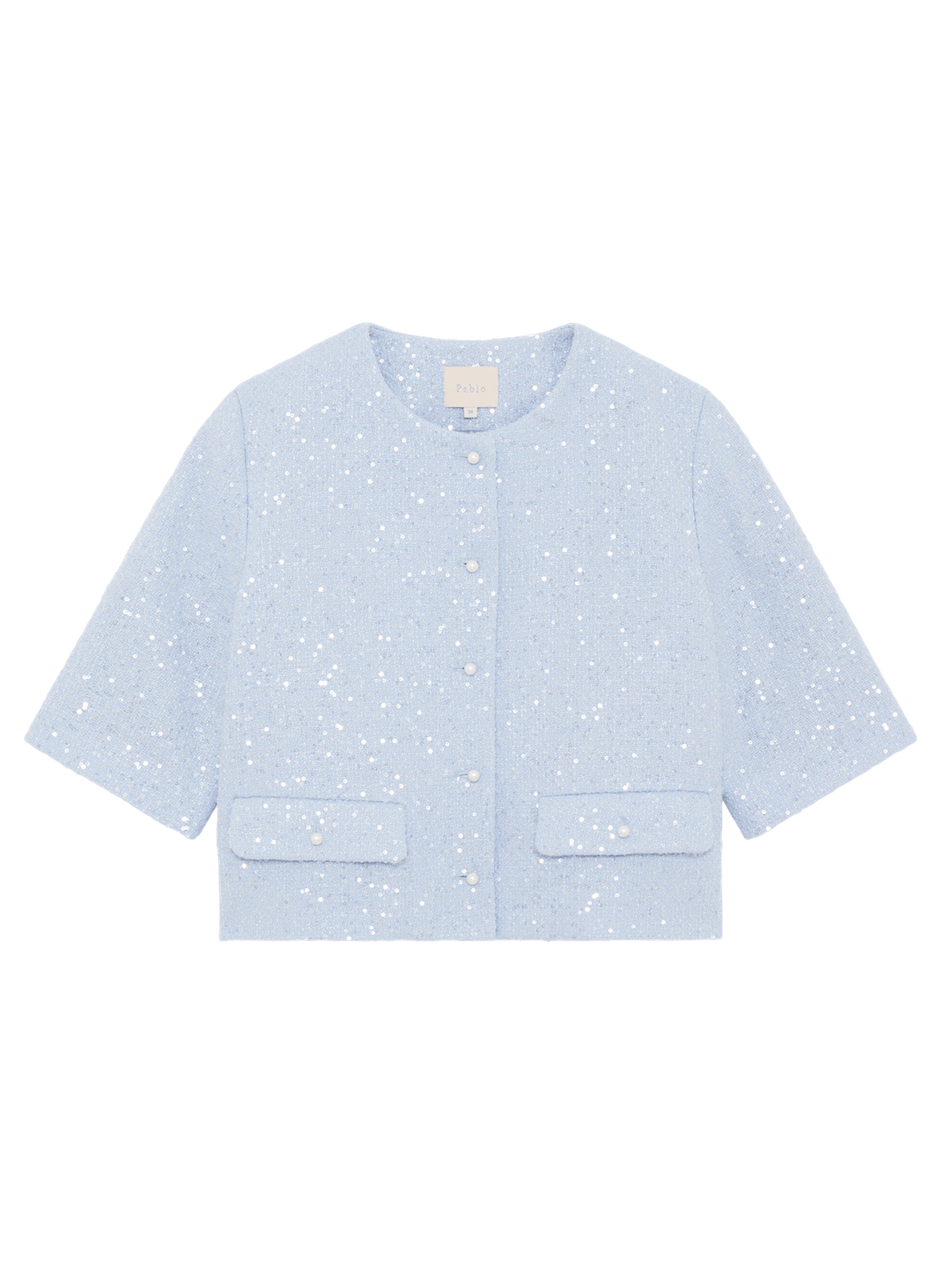 Veste courte sans col à sequins - marjolene PABLO Bleu