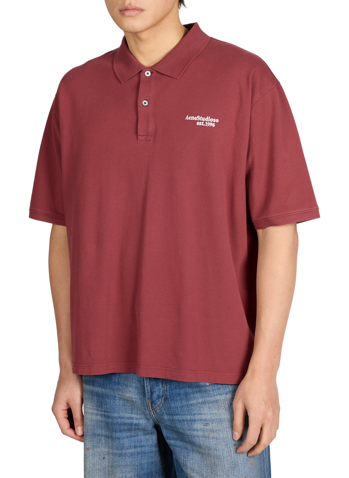 Embroidered short-sleeve organic cotton polo ACNE STUDIOS Red