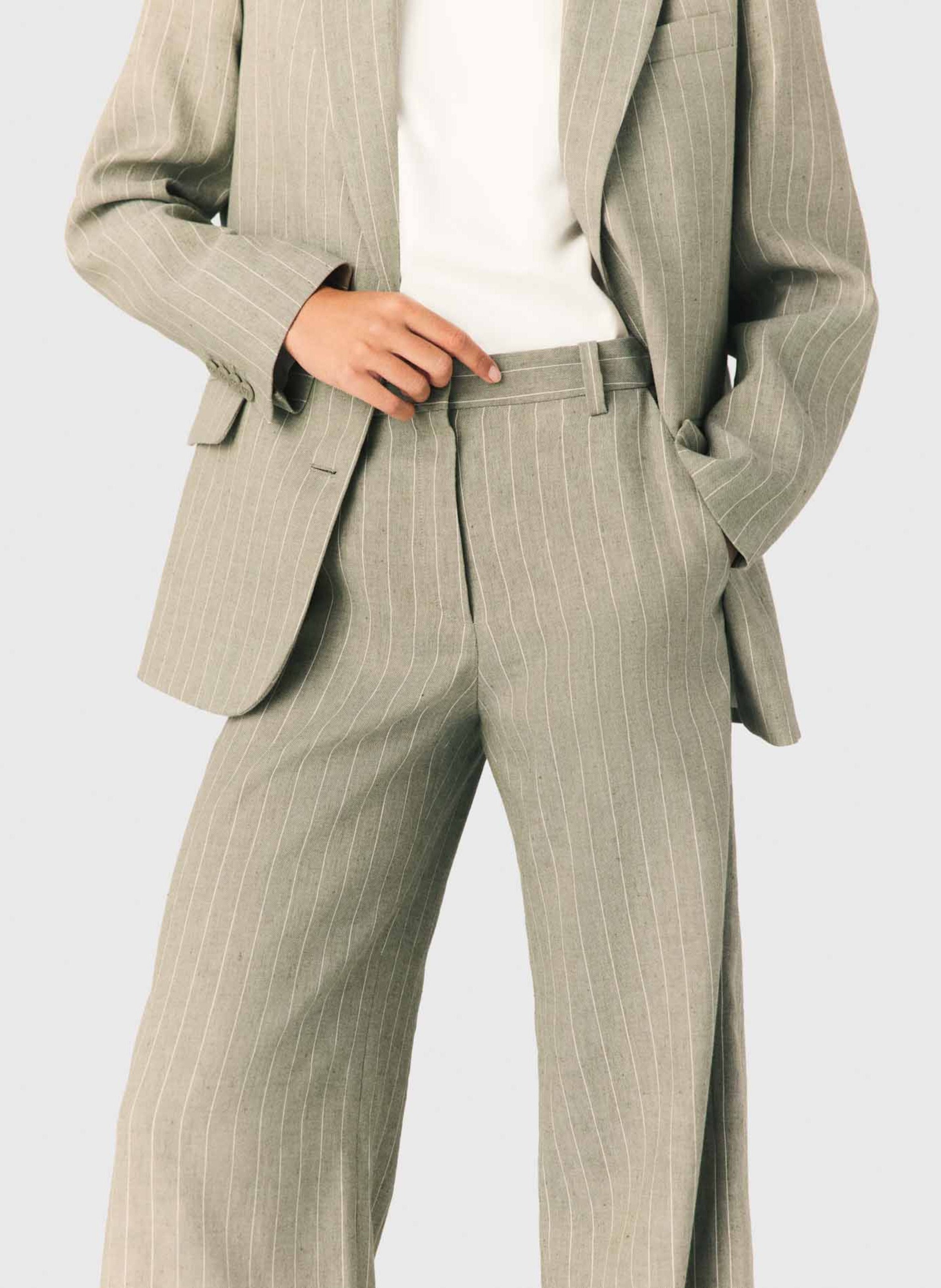 Pantalon large en lin mélangé MAJE Kaki