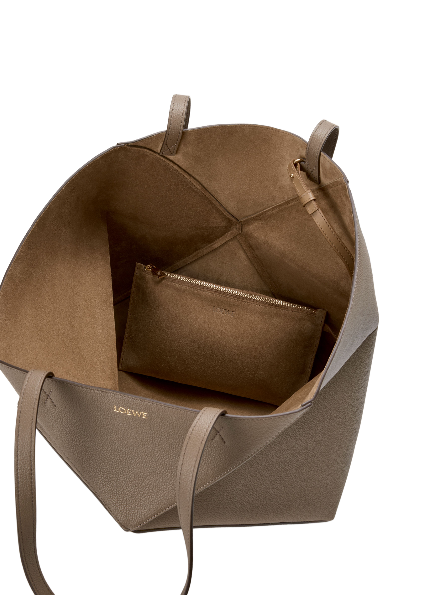 Grand Puzzle Fold tote horizontal en cuir de veau grainé souple LOEWE Beige