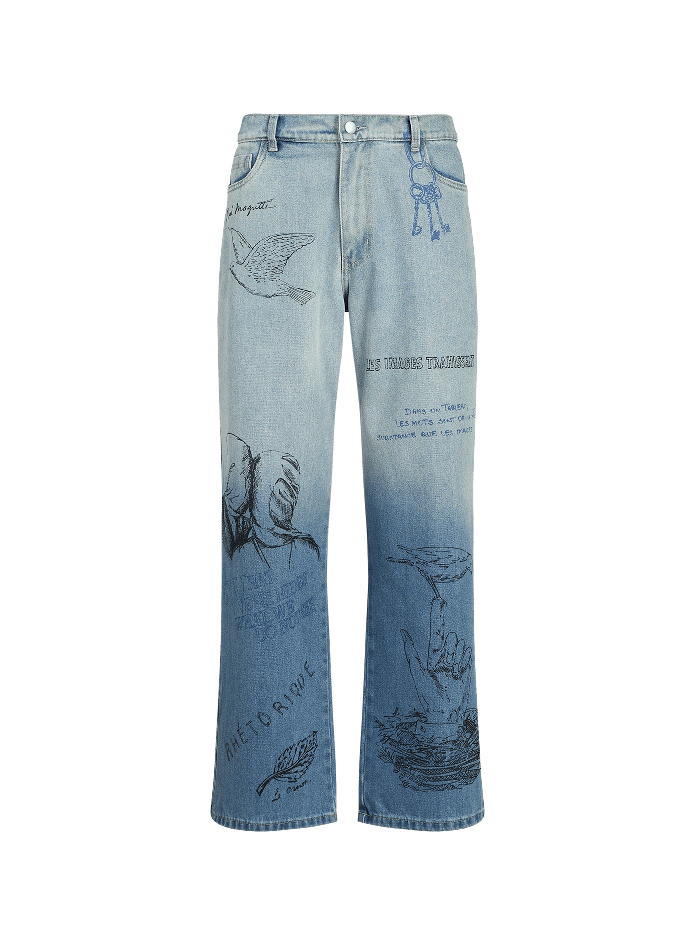 Jean droit imprimé en coton PAS UNE MARQUE Bleu