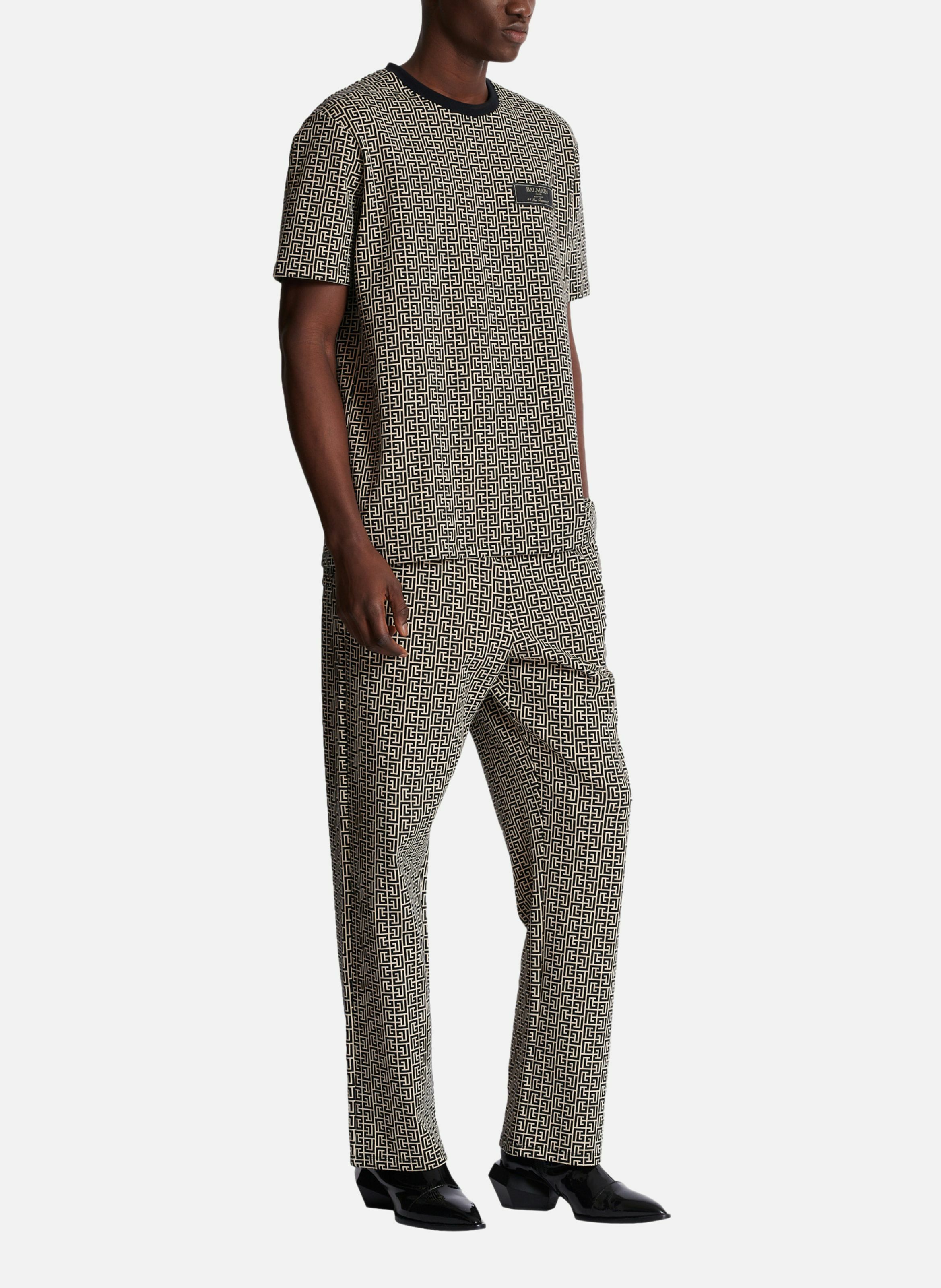 T-shirt en jacquard monogramme pb labyrinthe BALMAIN Noir