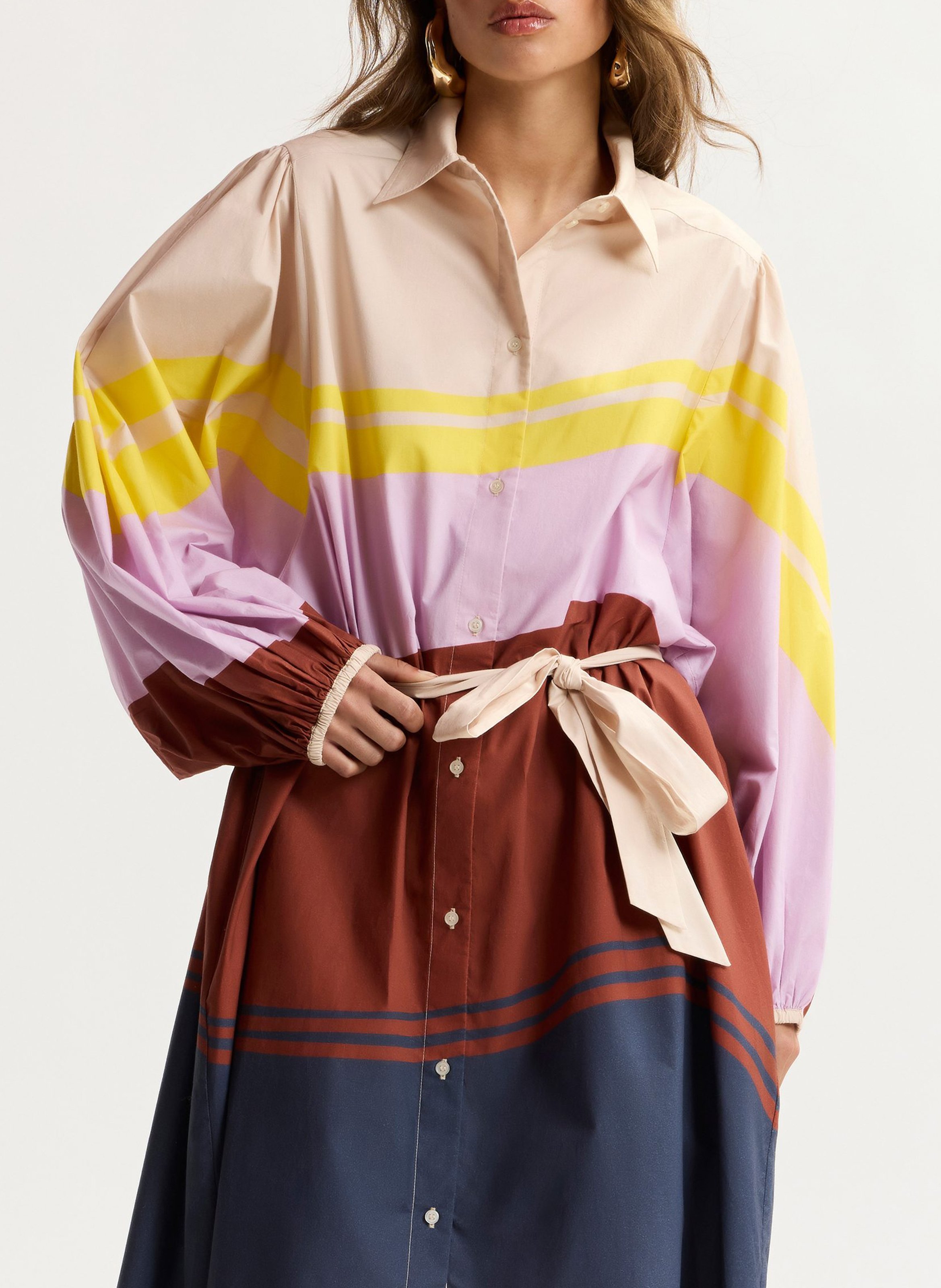 Robe midi col classique en coton jerulo ESSENTIEL ANTWERP Multicolore