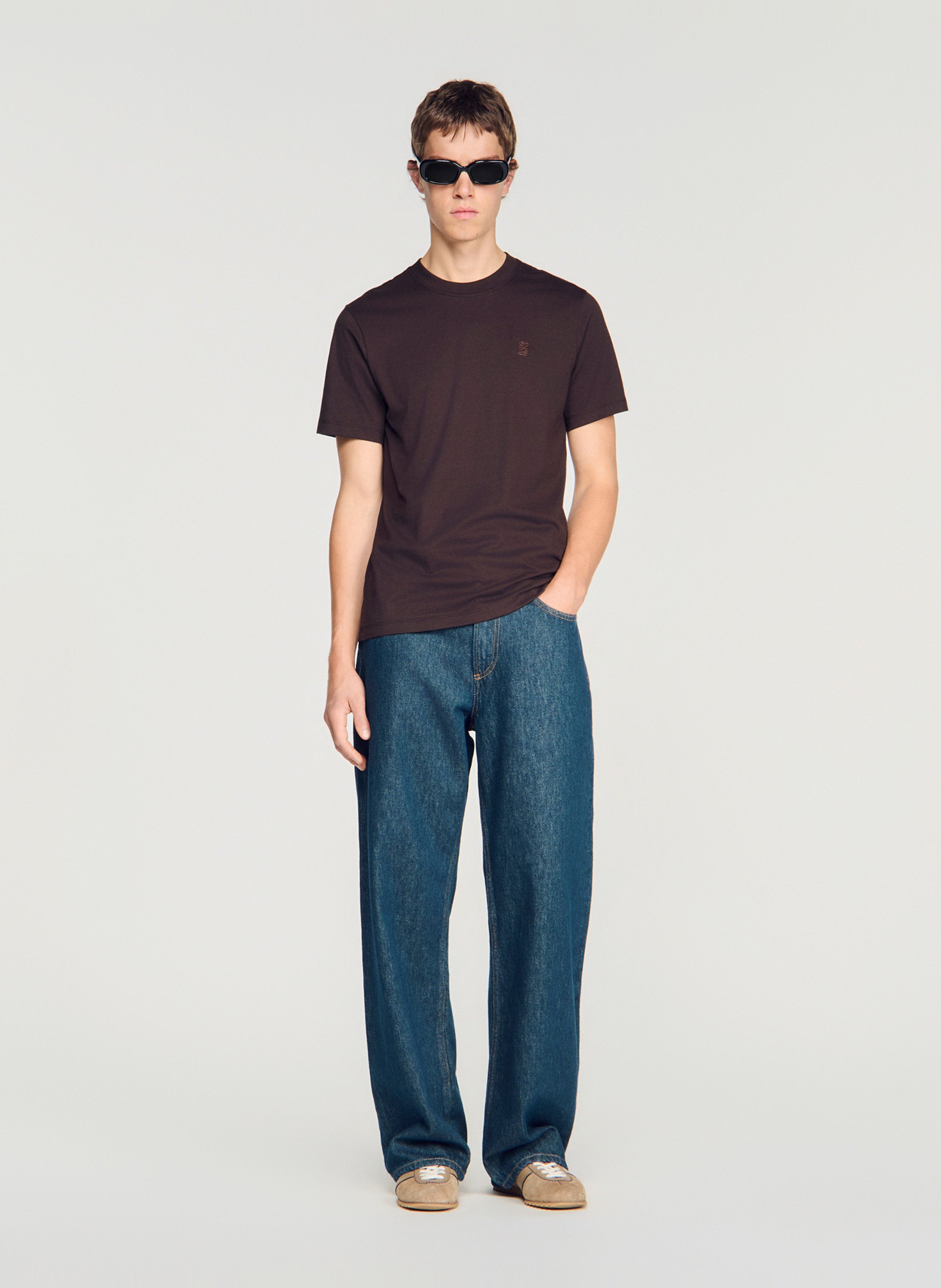 Tee-shirt droit col rond en coton SANDRO Marron