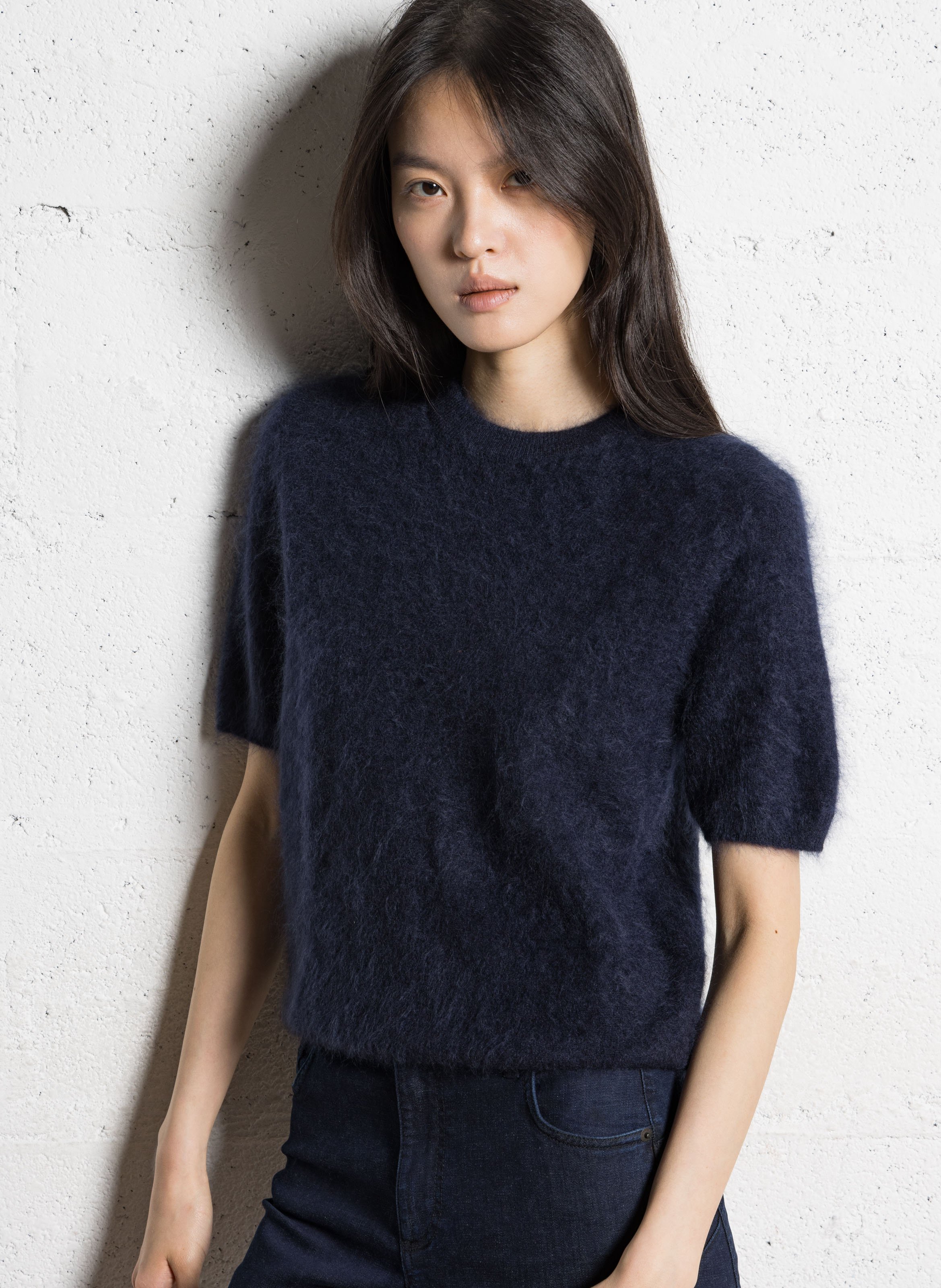 Pull droit col rond en cachemire IKKS Bleu