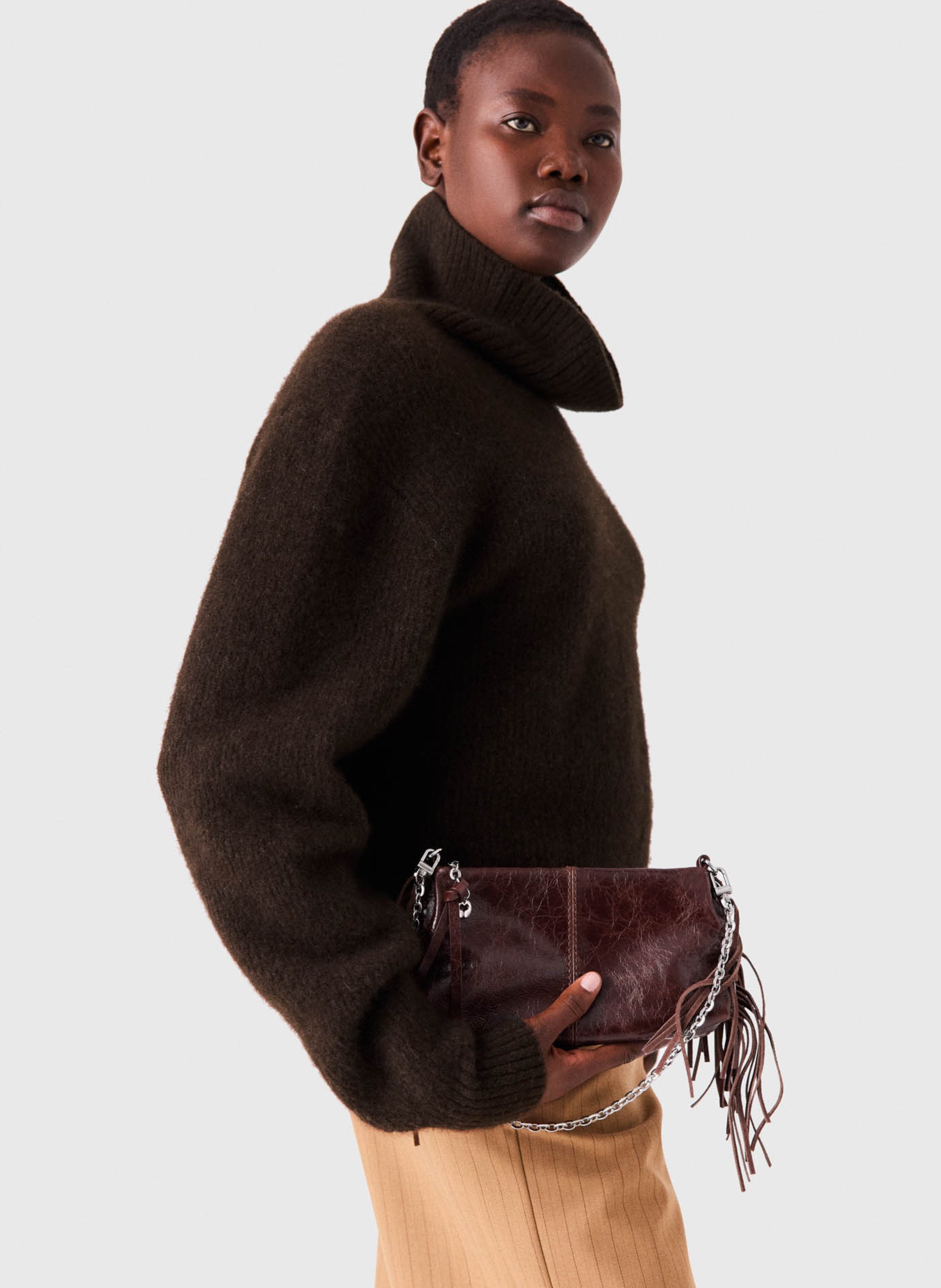 Pochette en cuir miss m pouch MAJE Marron