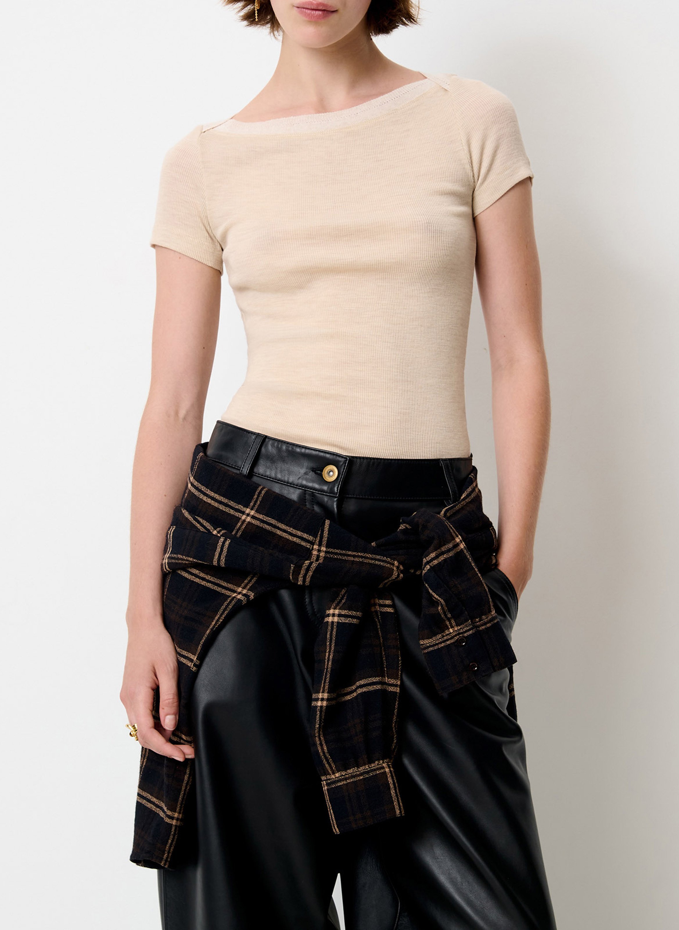 Top droit col rond en maille romuald SESSUN Beige