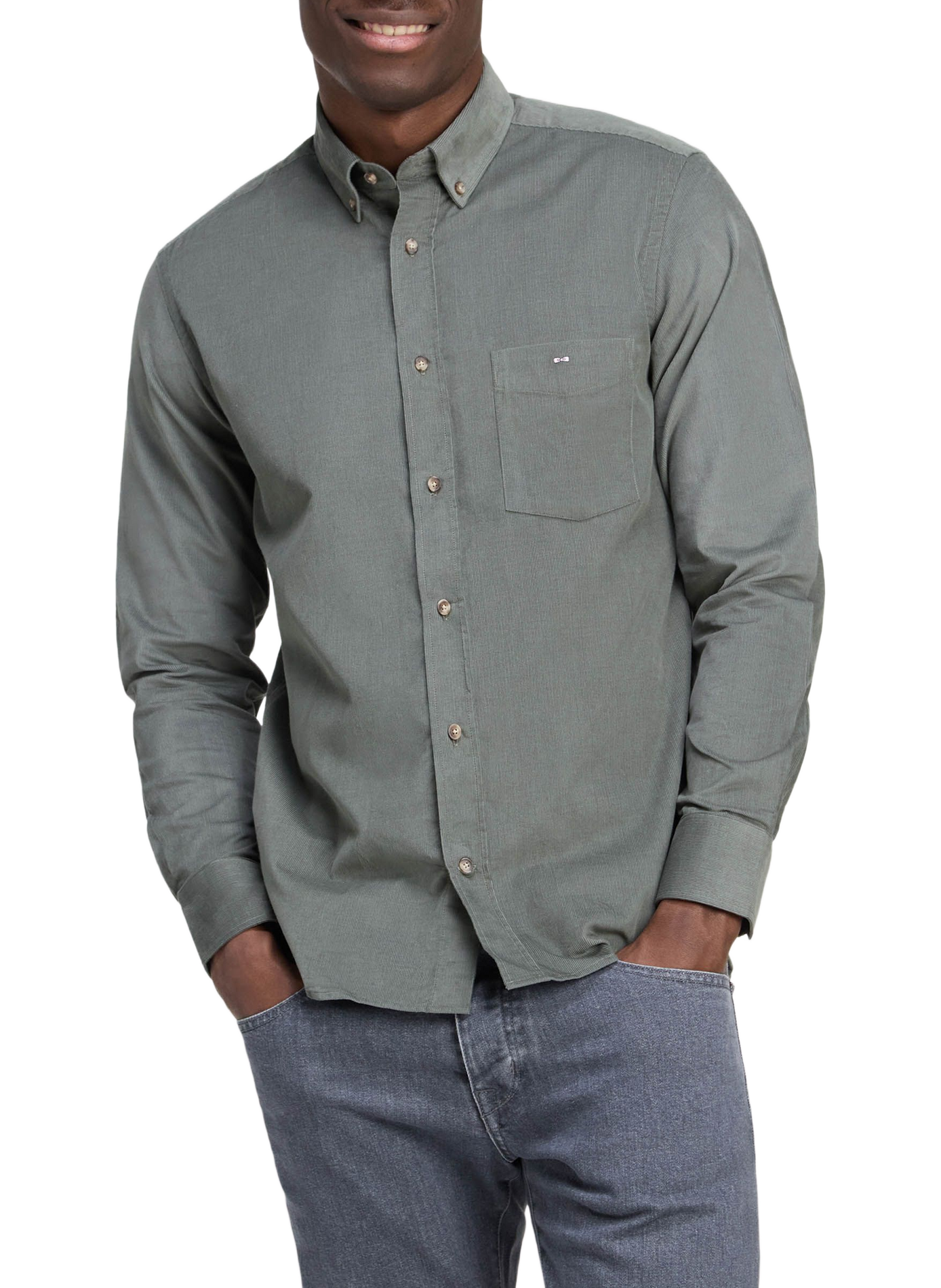 Chemise côtelé droit en coton EDEN PARK Kaki