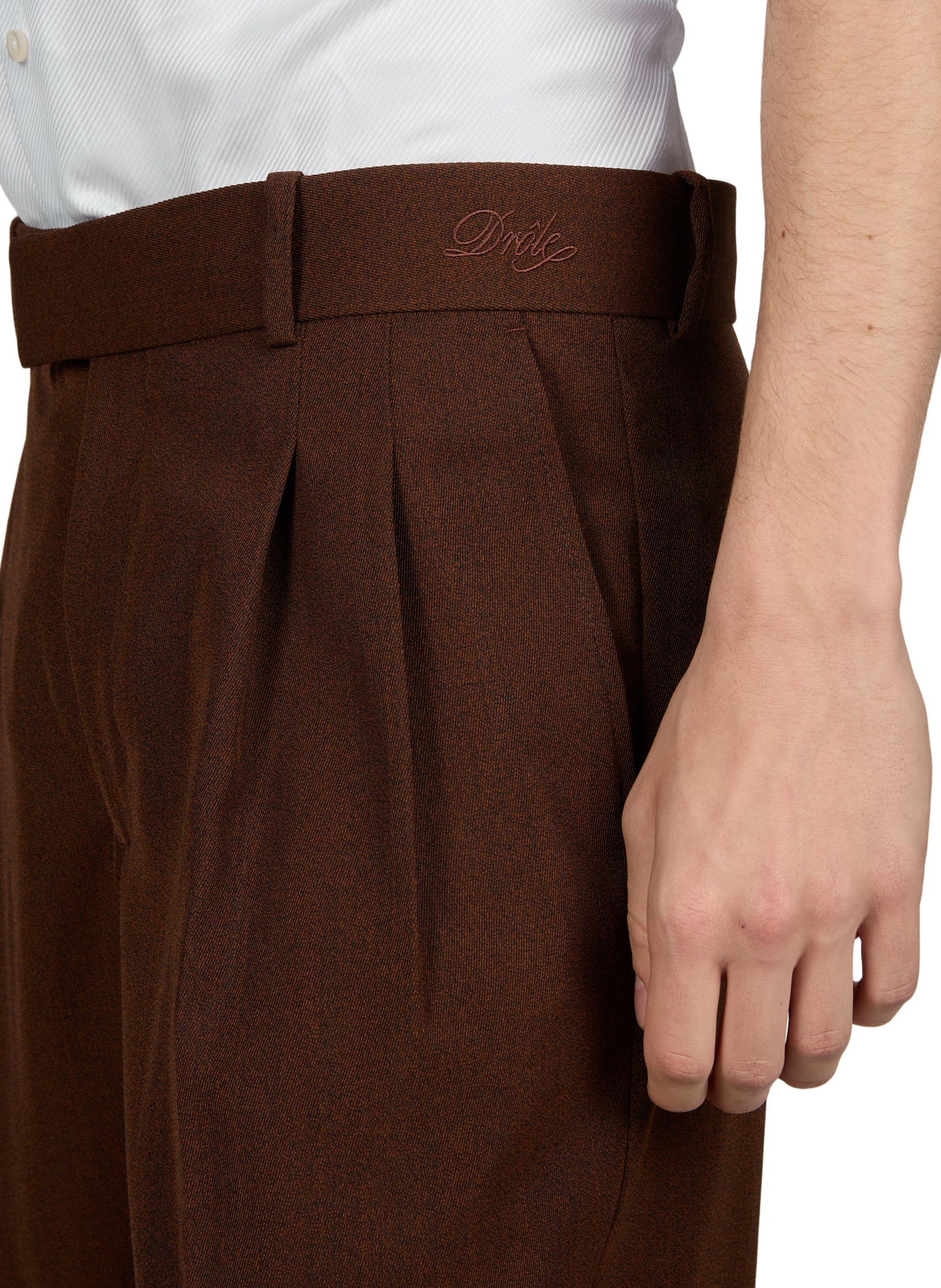Plain straight-leg tailored trousers with pleats DROLE DE MONSIEUR Brown