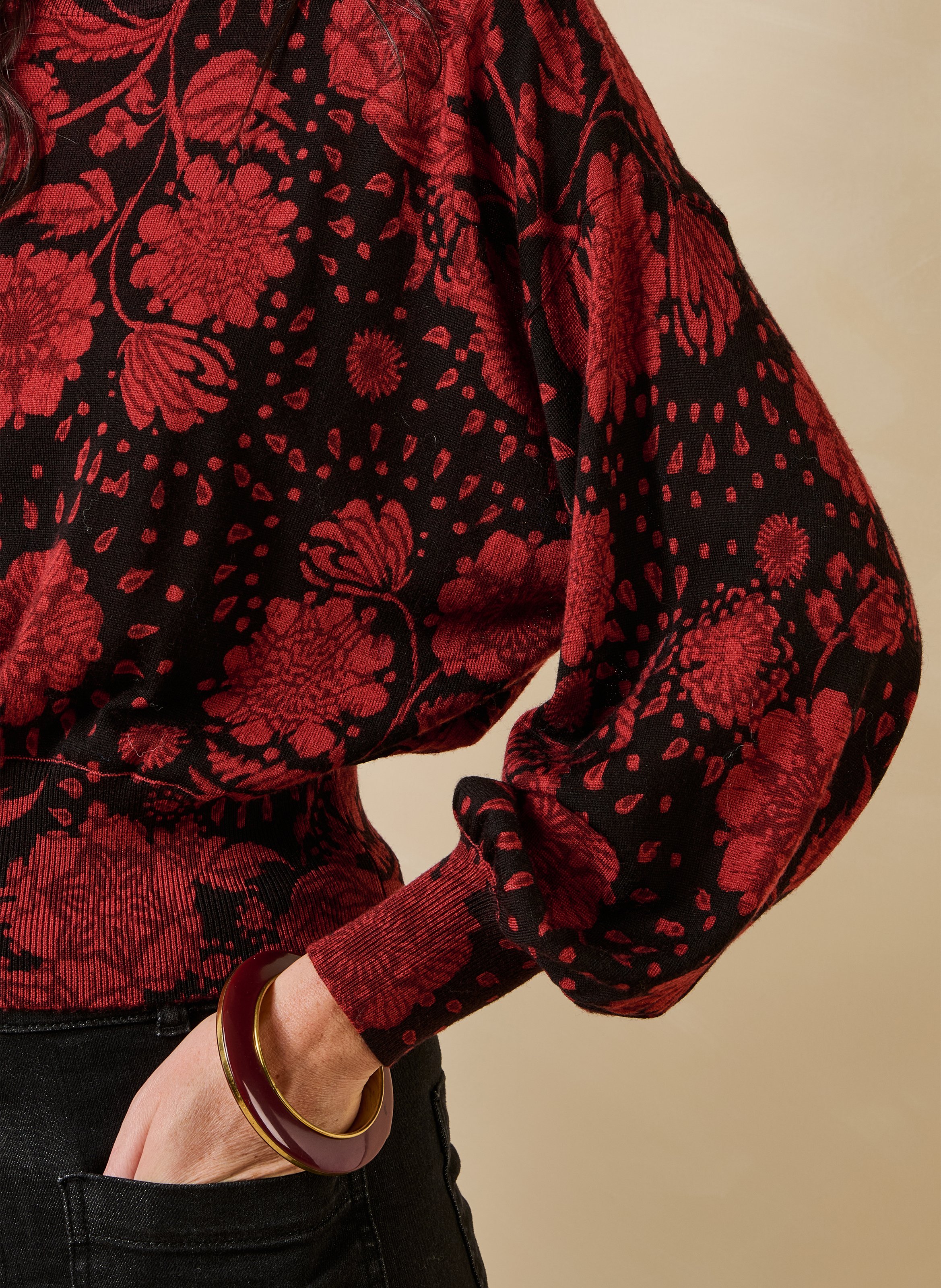 Korte wollen trui met bloemenprint LA FEE MARABOUTEE Rood