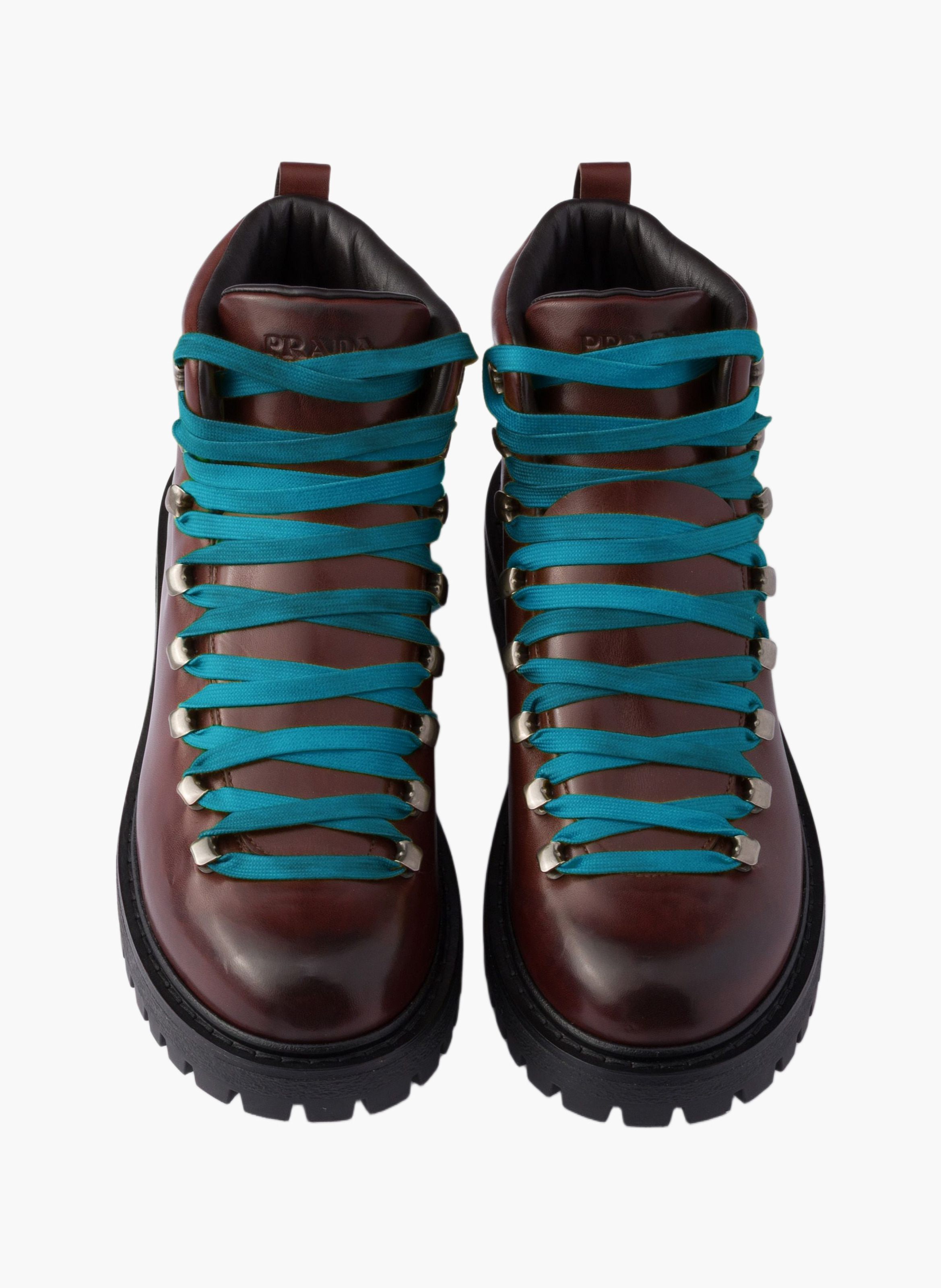 Bottines à lacets en cuir vieilli PRADA Marron