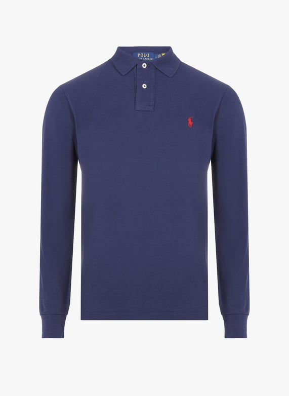 Polo droit à manches longues en maille piqué de coton | Bleu by POLO RALPH LAUREN Polo droit à manches longues en maille piqué de coton Bleu