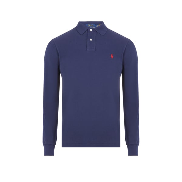 Polo droit à manches longues en maille piqué de coton