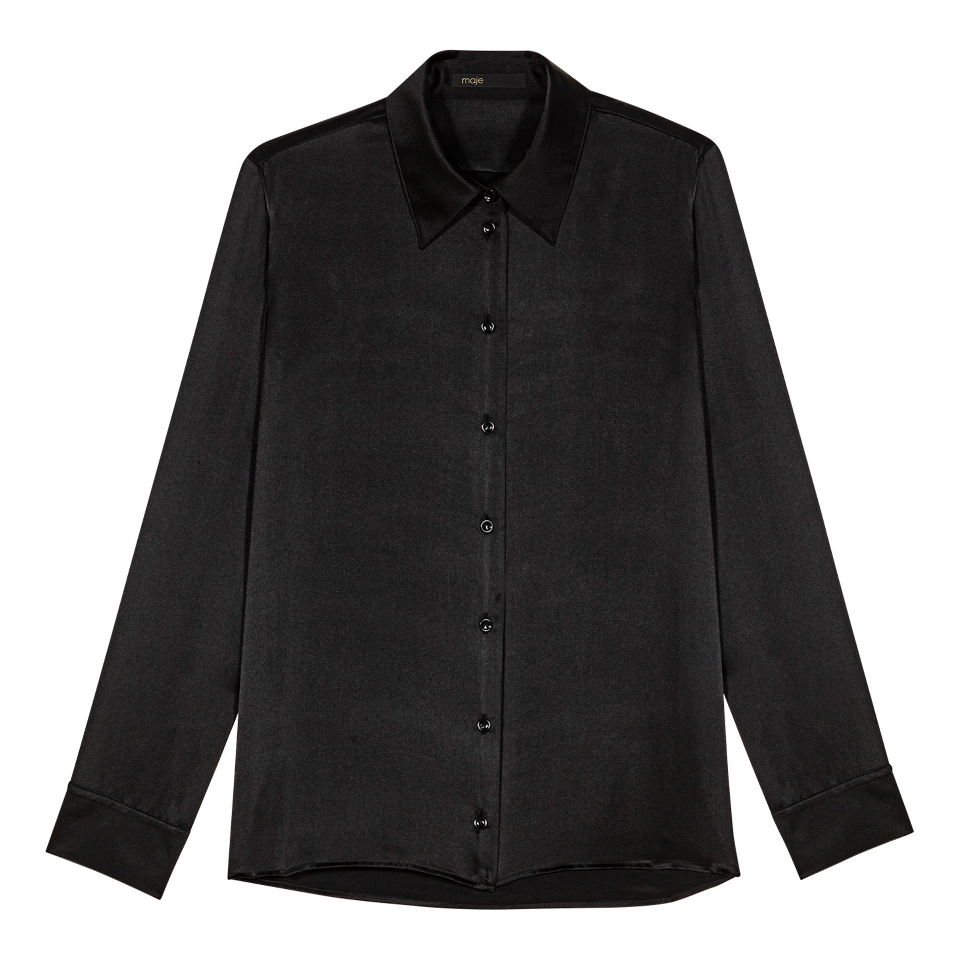 Chemise droite col classique en soie MAJE Noir