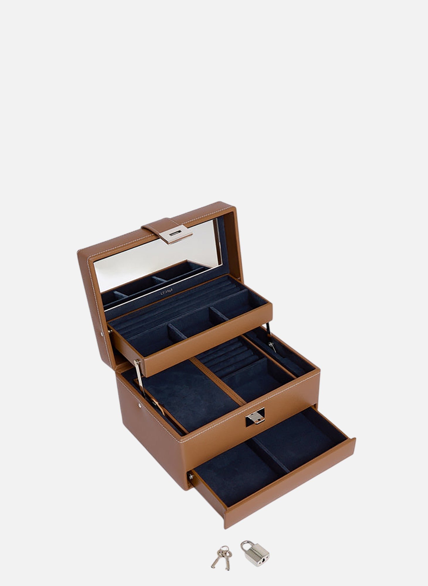 Boite à bijoux moyen modèle ouverture automatique en cuir LE TANNEUR Marron