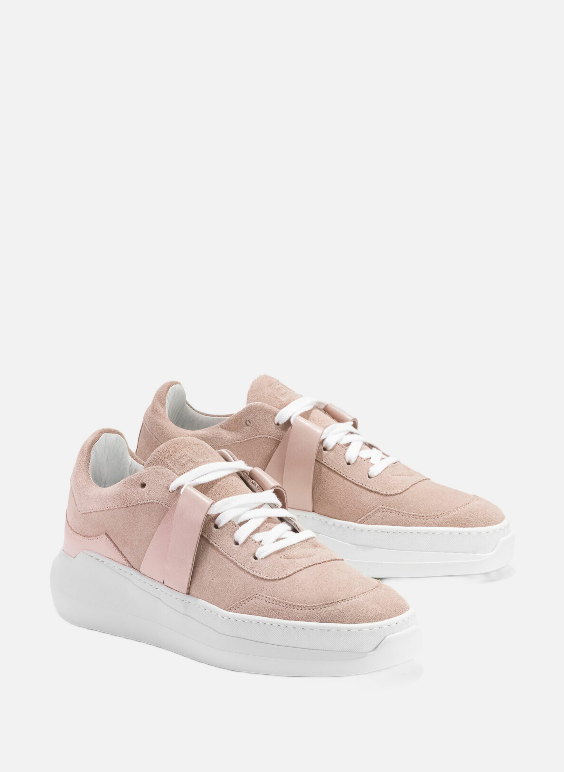 G025 : rose quartz - sneakers en cuir velours et cuir nappa rose EVI Rose