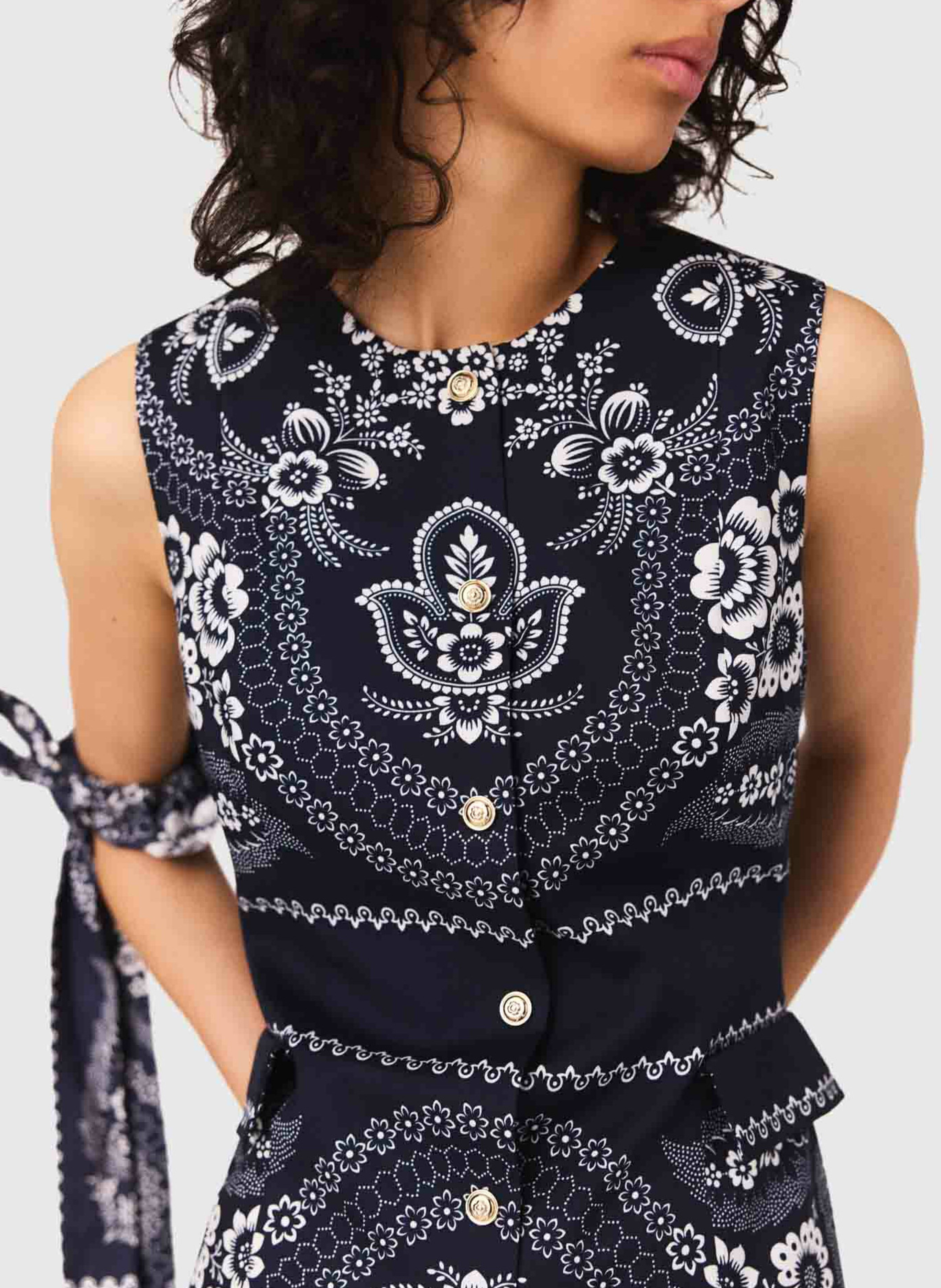 Robe courte col rond à motifs MAJE Bleu