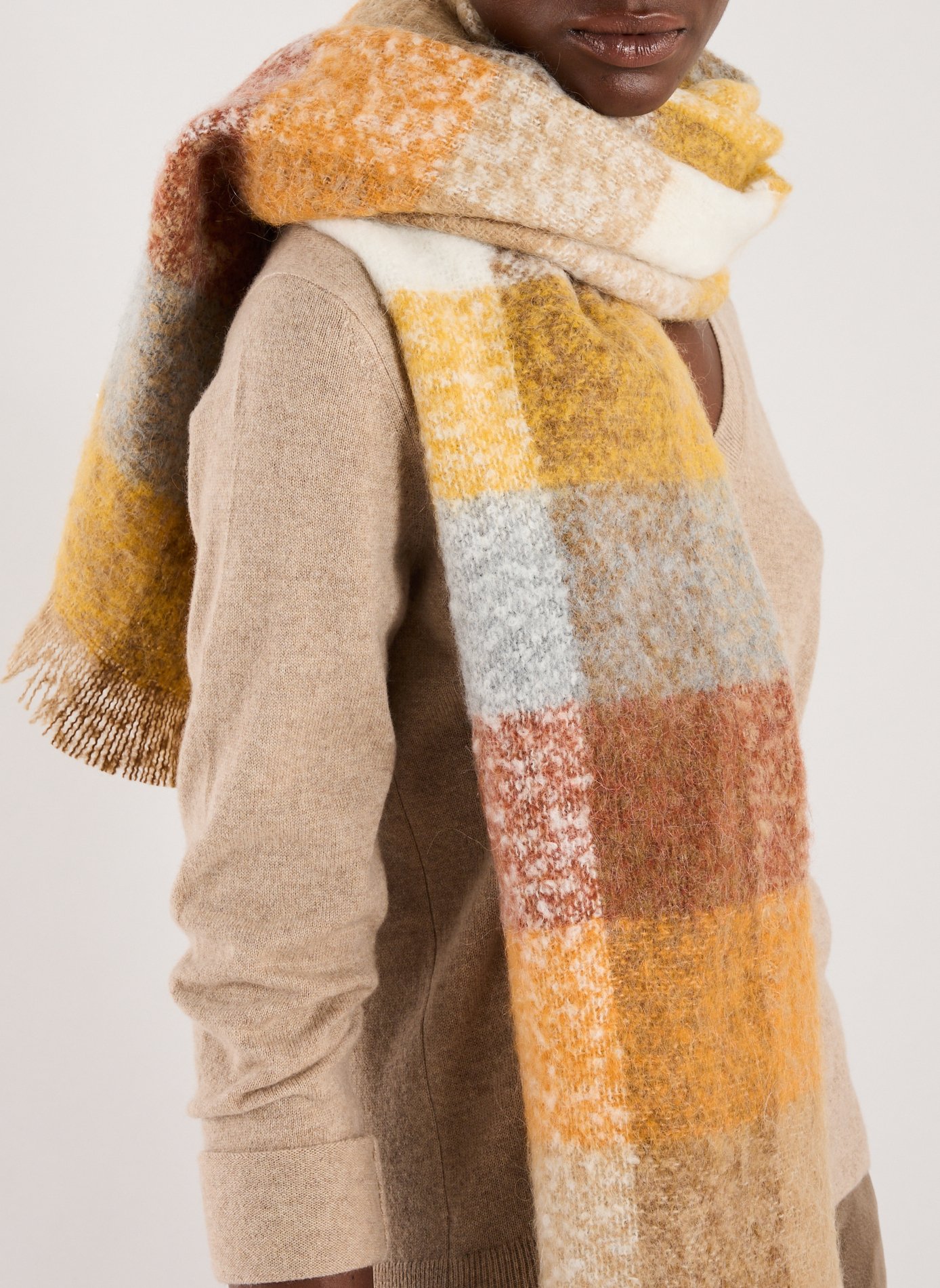 Echarpe à carreaux fondu en mohair mélangé AU PRINTEMPS PARIS Jaune