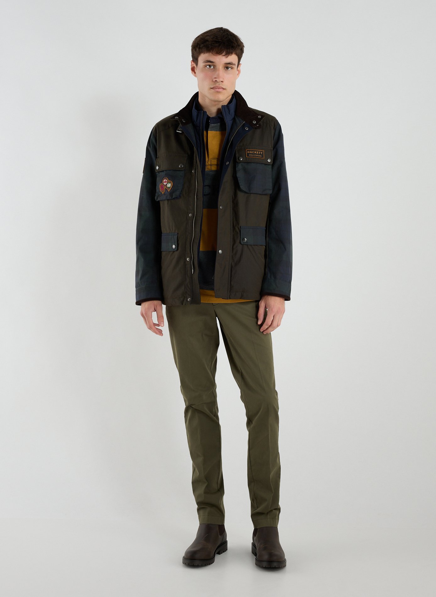 Multi-pocket tartan jacket HACKETT Green