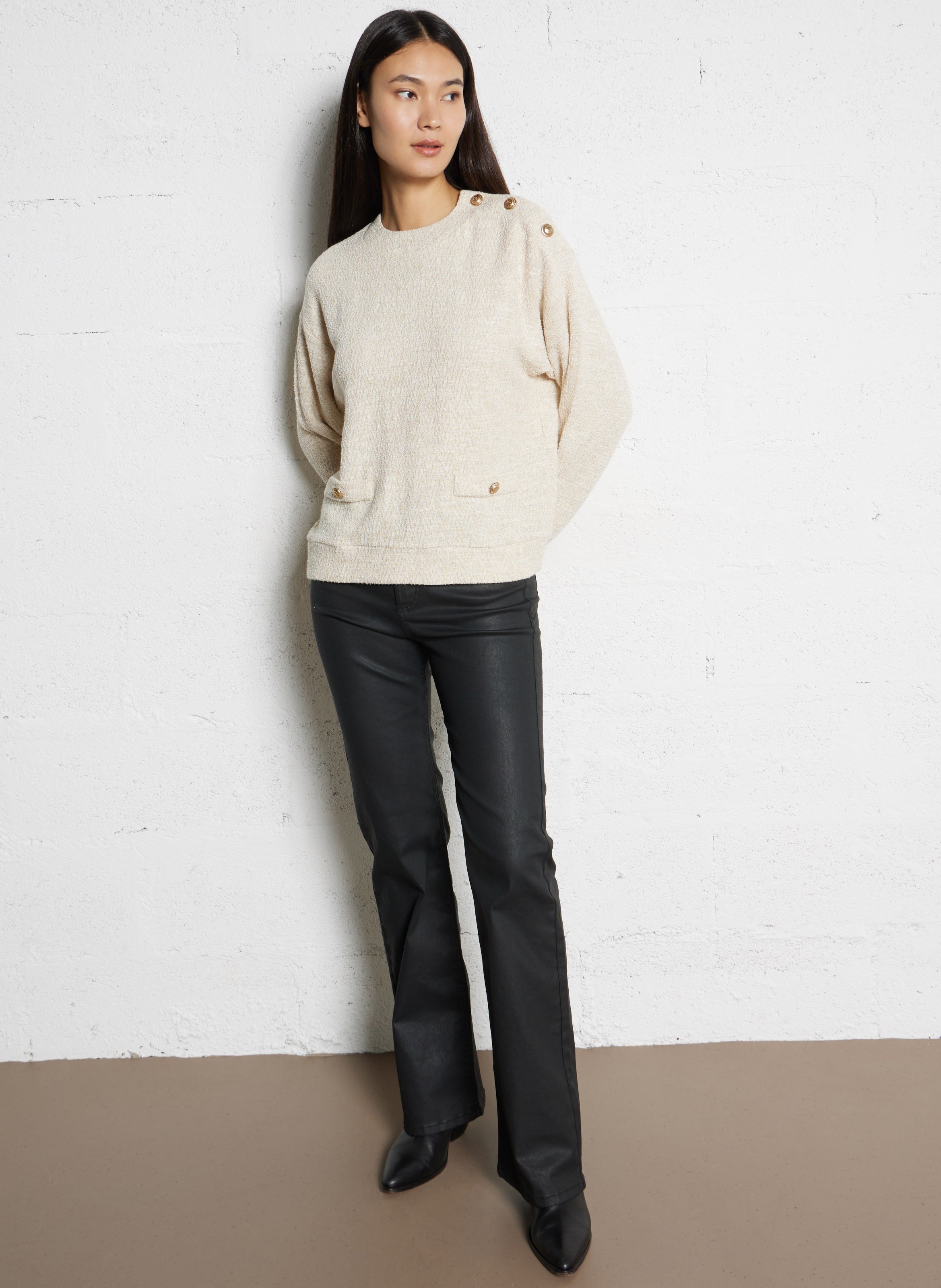 Jean bootcut enduit victoria IKKS Noir