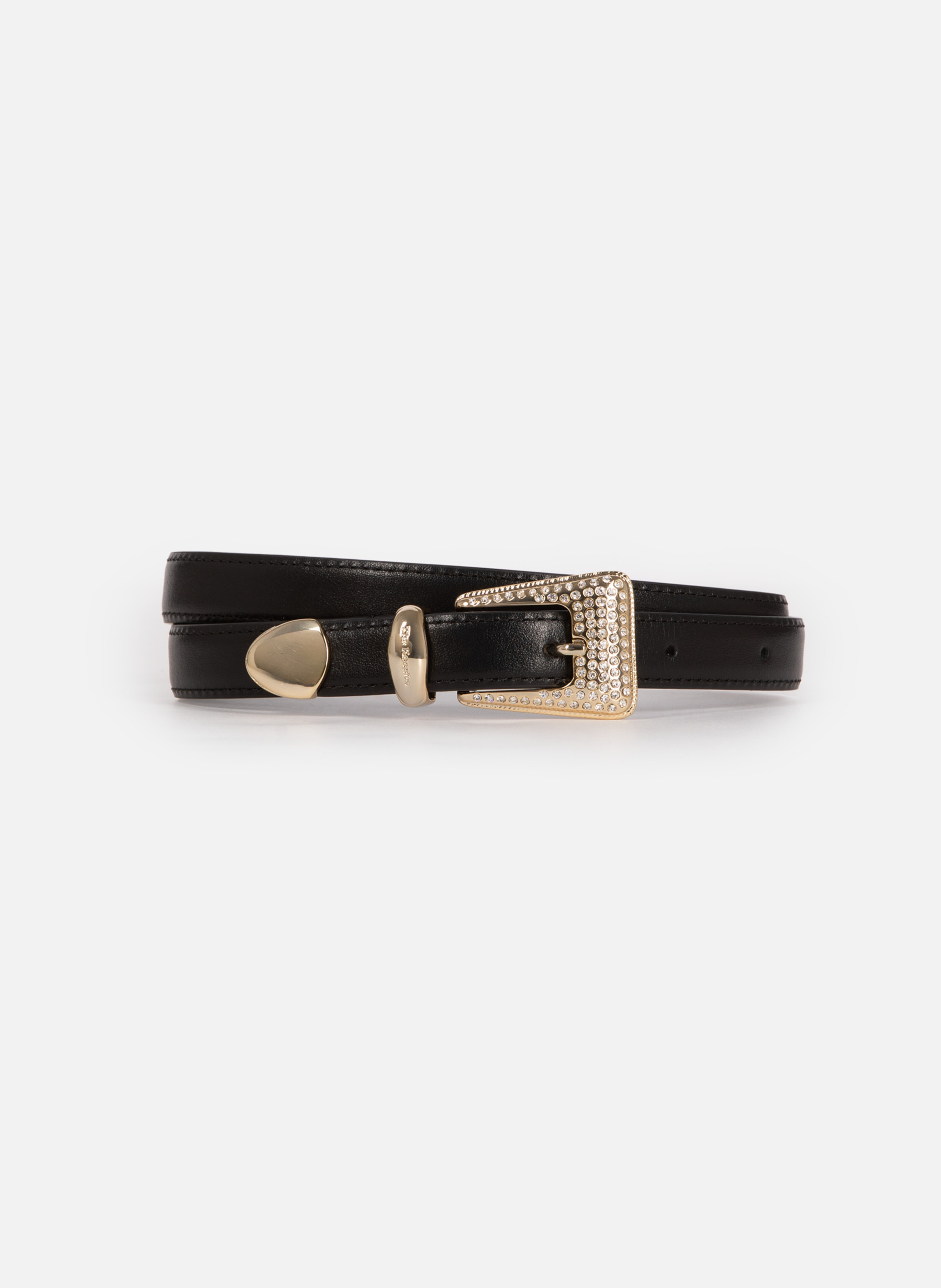 Ceinture fine boucle western  strassée en cuir THE KOOPLES Noir