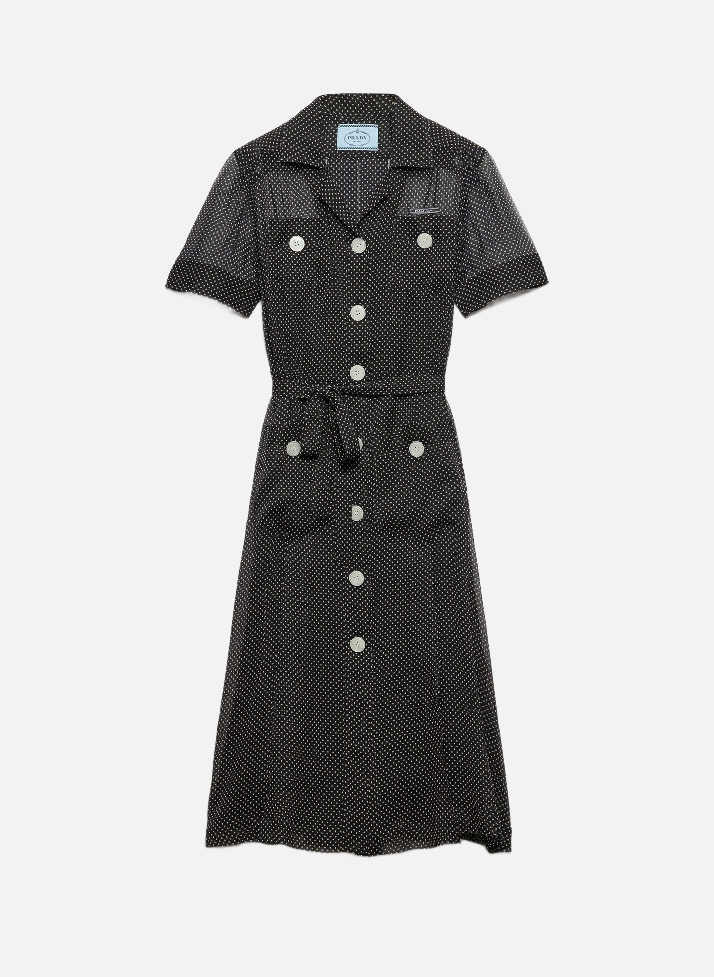 Robe chemise en mousseline de soie à pois PRADA Noir