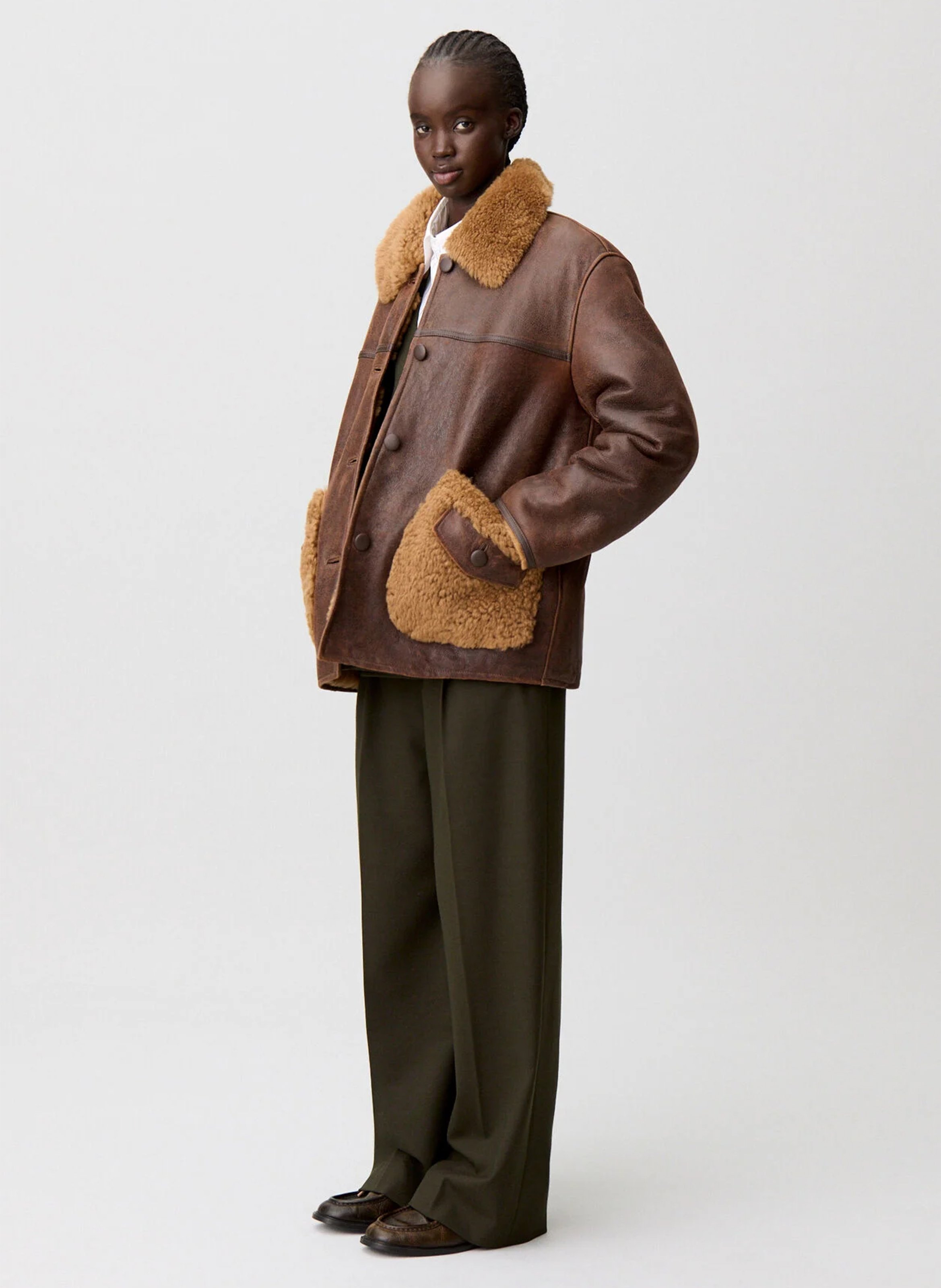 Veste en cuir droite florita CLAUDIE PIERLOT Marron