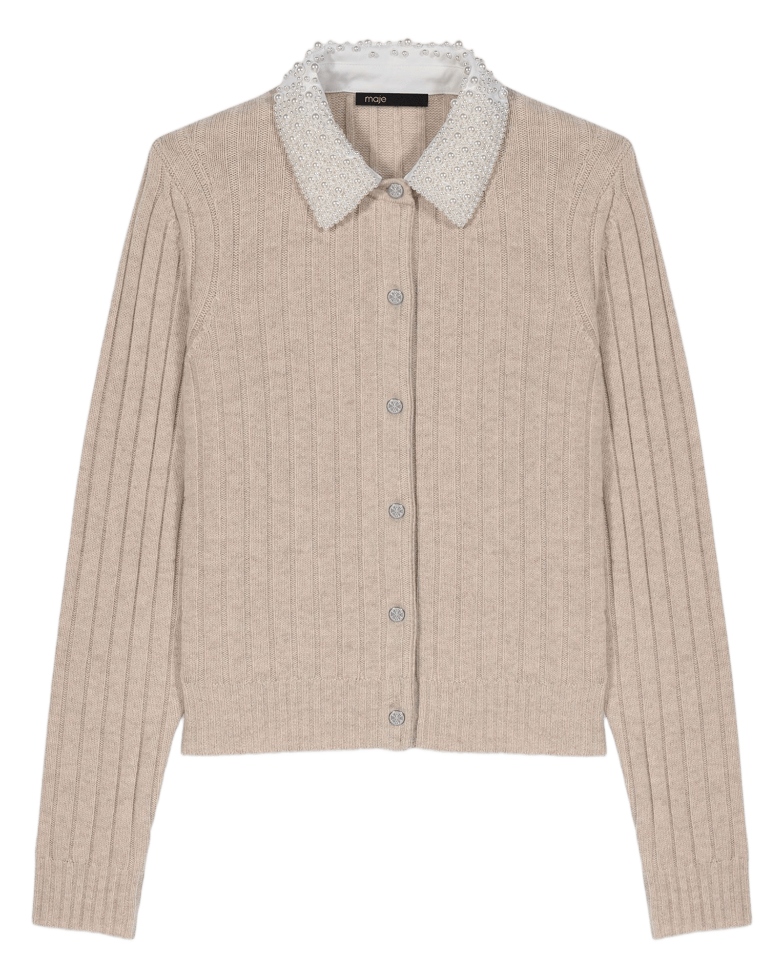 Cardigan droit col amovible en laine mélangée MAJE Beige
