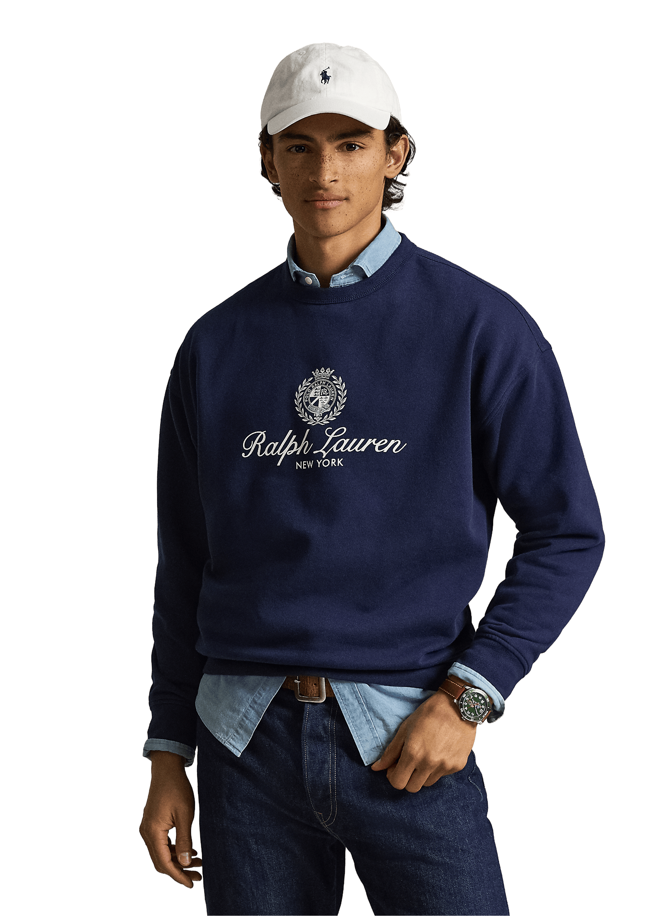 Sweat à logo col rond en coton mélangé POLO RALPH LAUREN Blue
