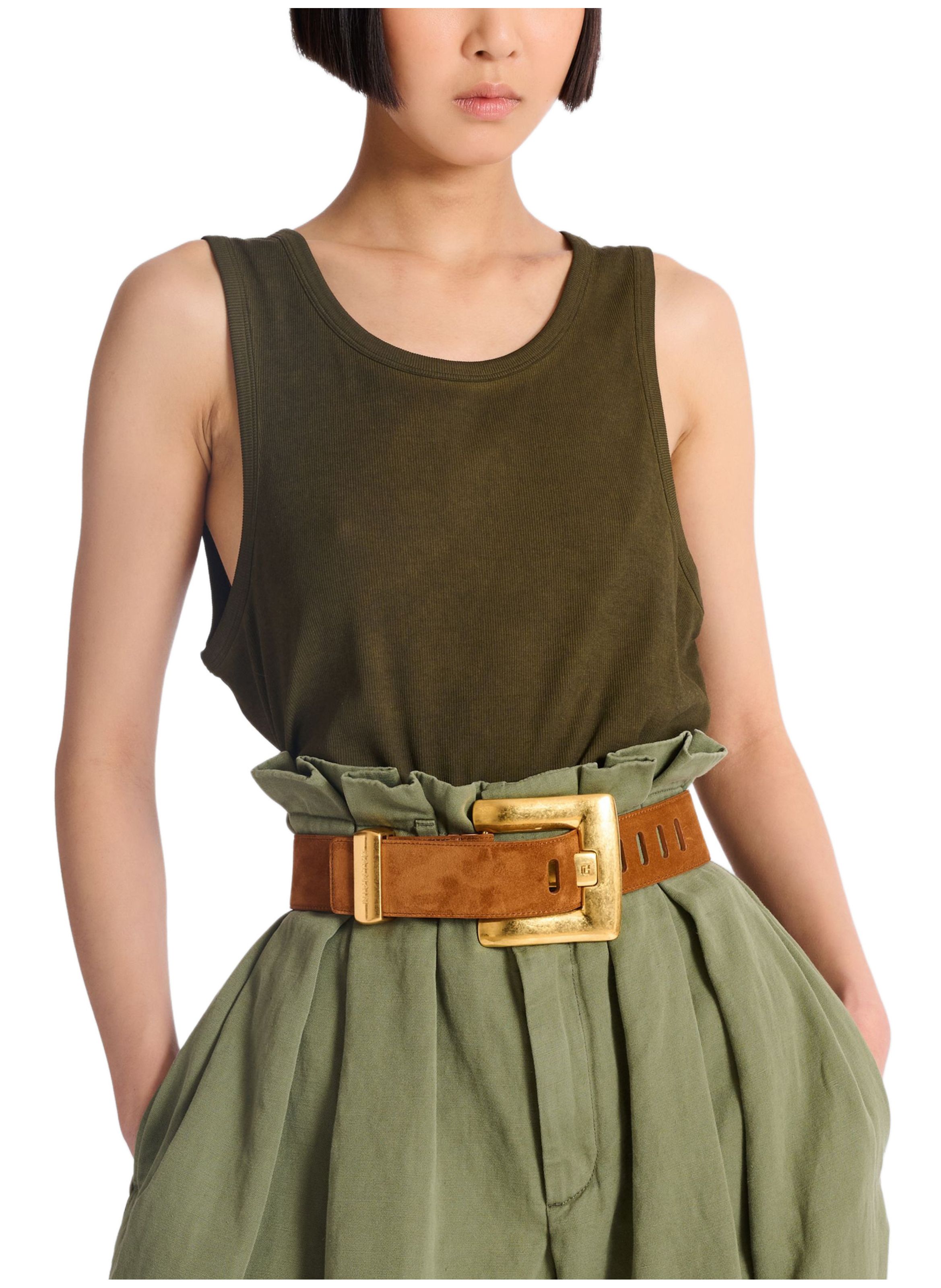 Ceinture anthem en cuir suédé BALMAIN Marron