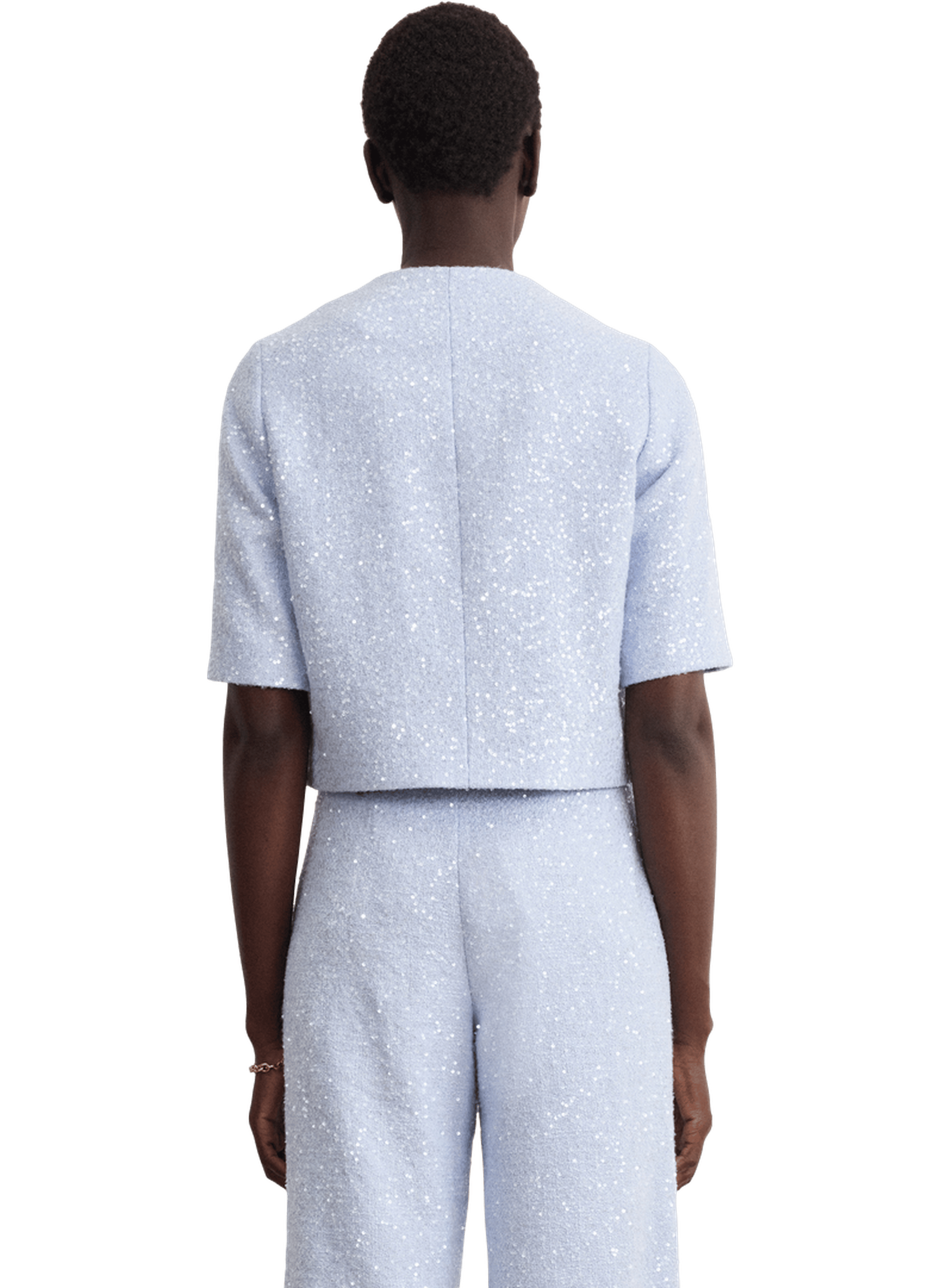Veste courte sans col à sequins - marjolene PABLO Bleu