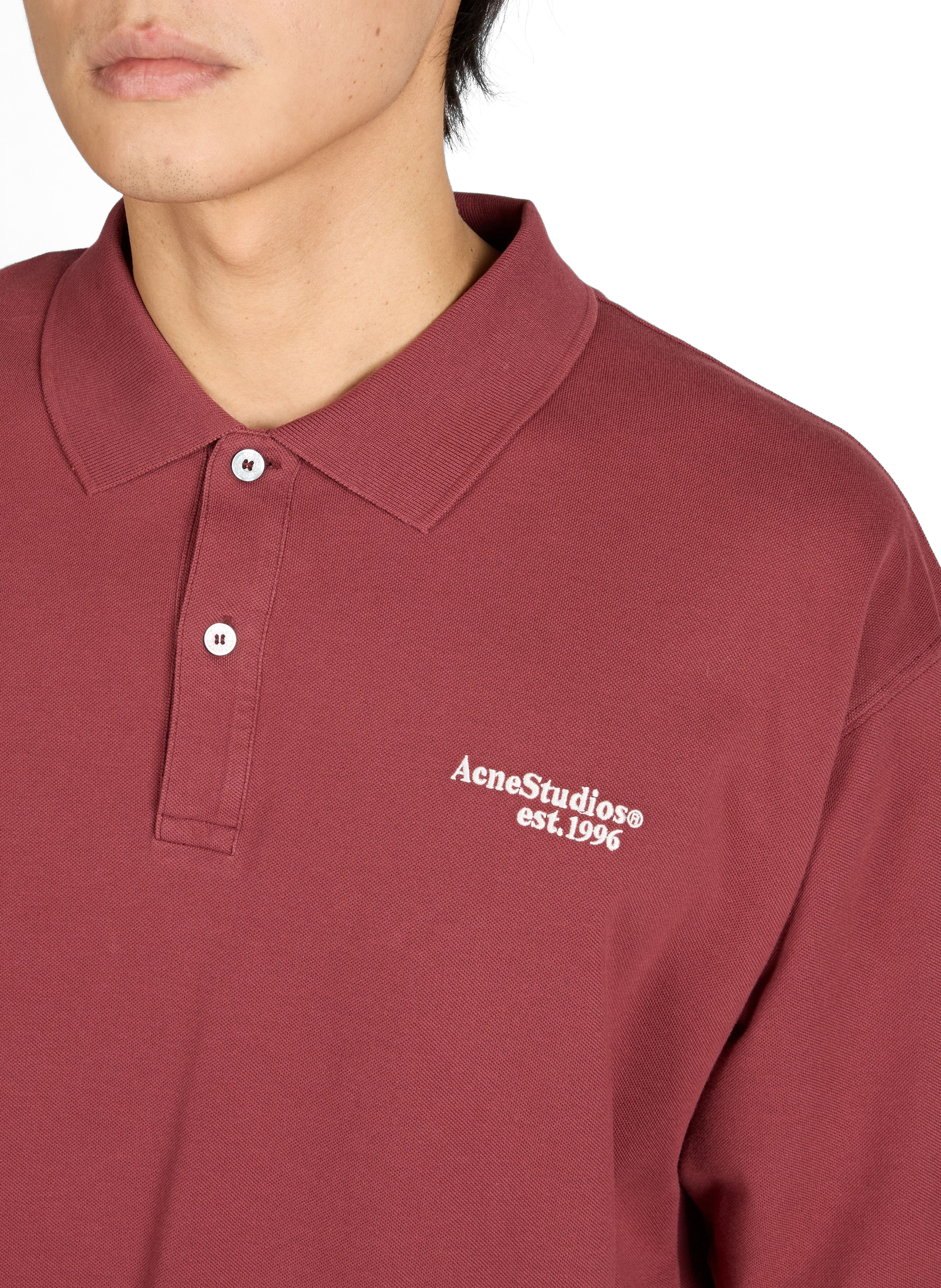 Embroidered short-sleeve organic cotton polo ACNE STUDIOS Red