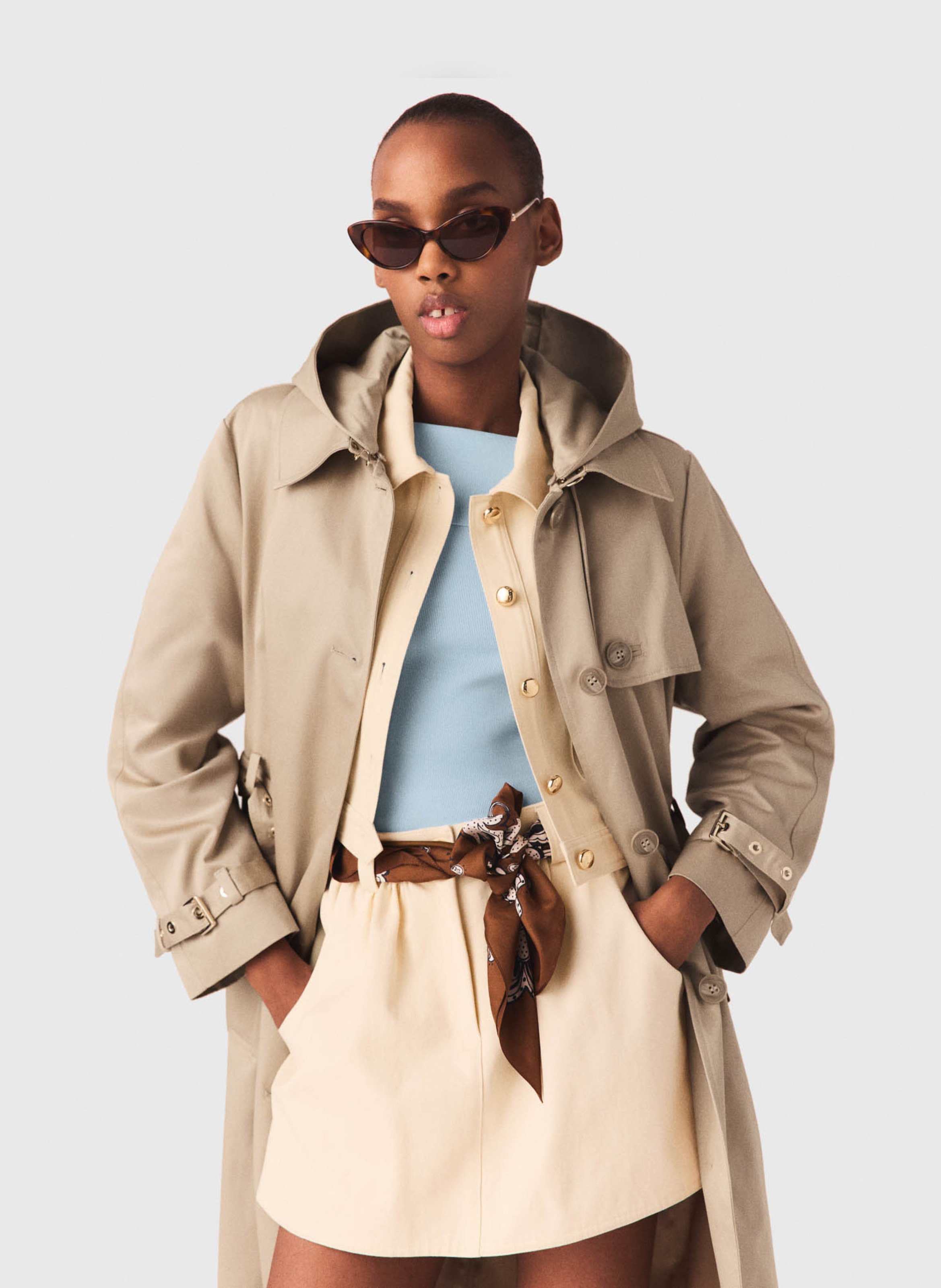 Trench ceinturé en coton MAJE Beige