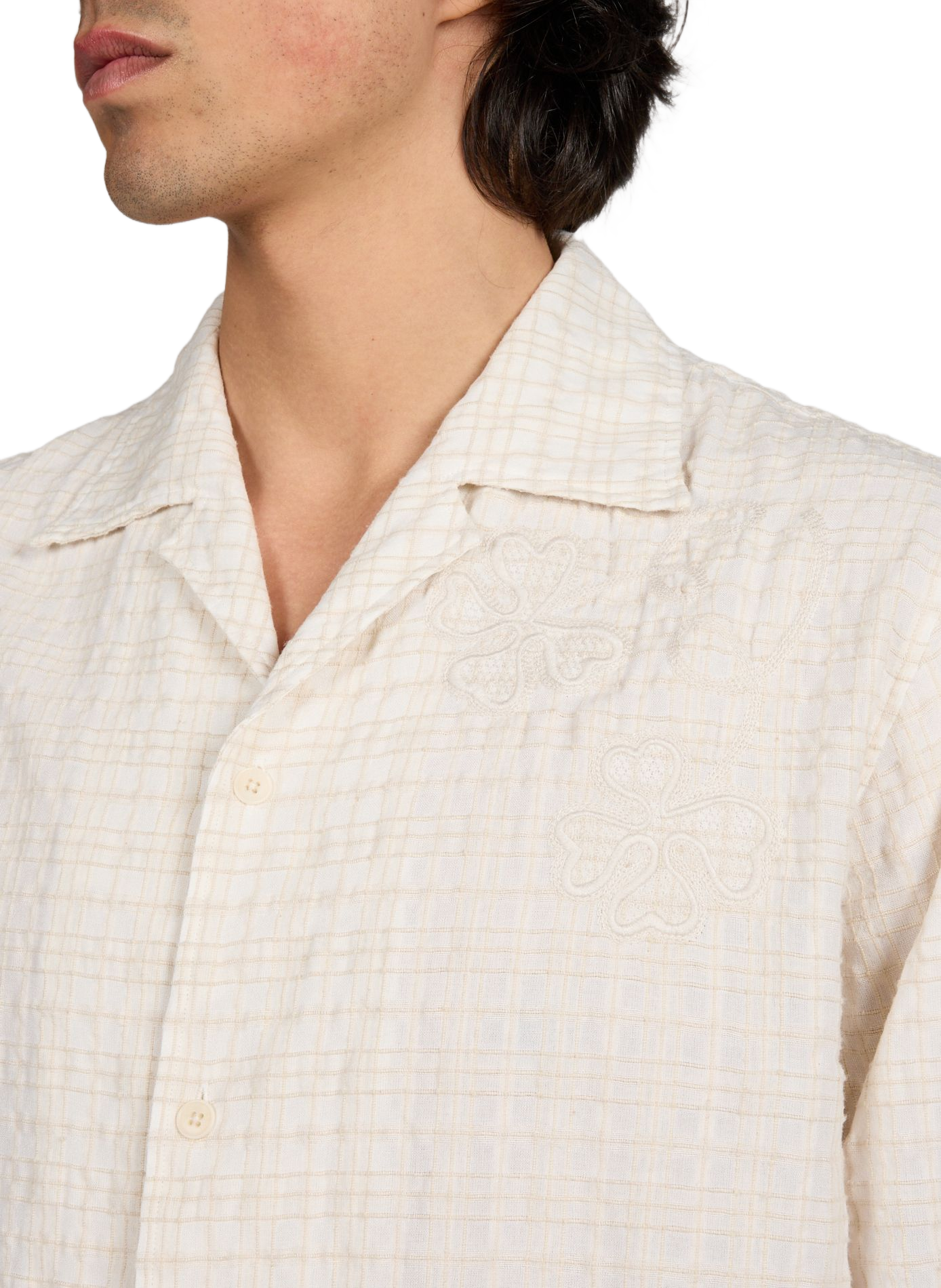 Straight Cuban collar shirt in checkered blended cotton NN.07 Beige