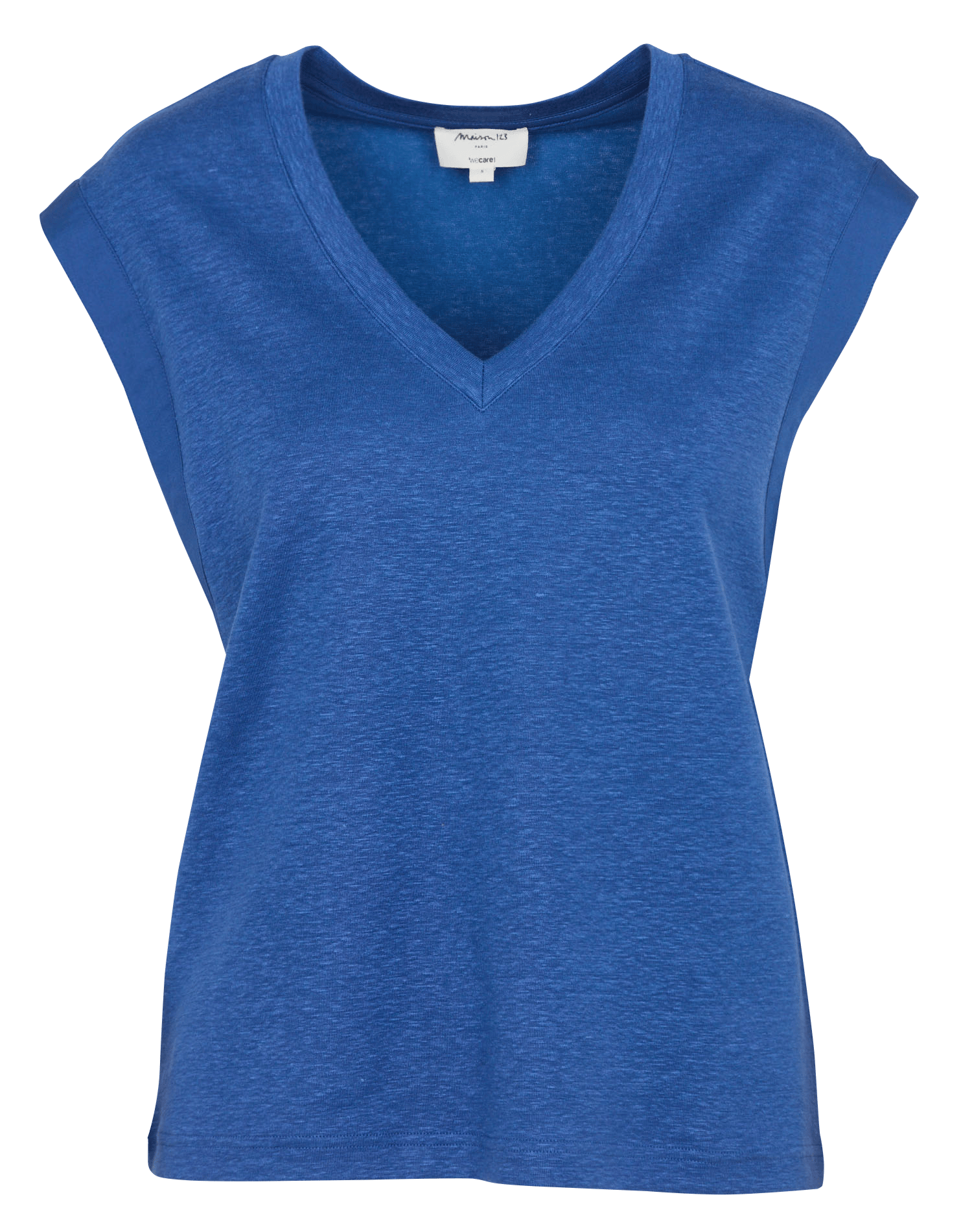 Tee-shirt col v en lin mélangé lyna MAISON 123 Bleu