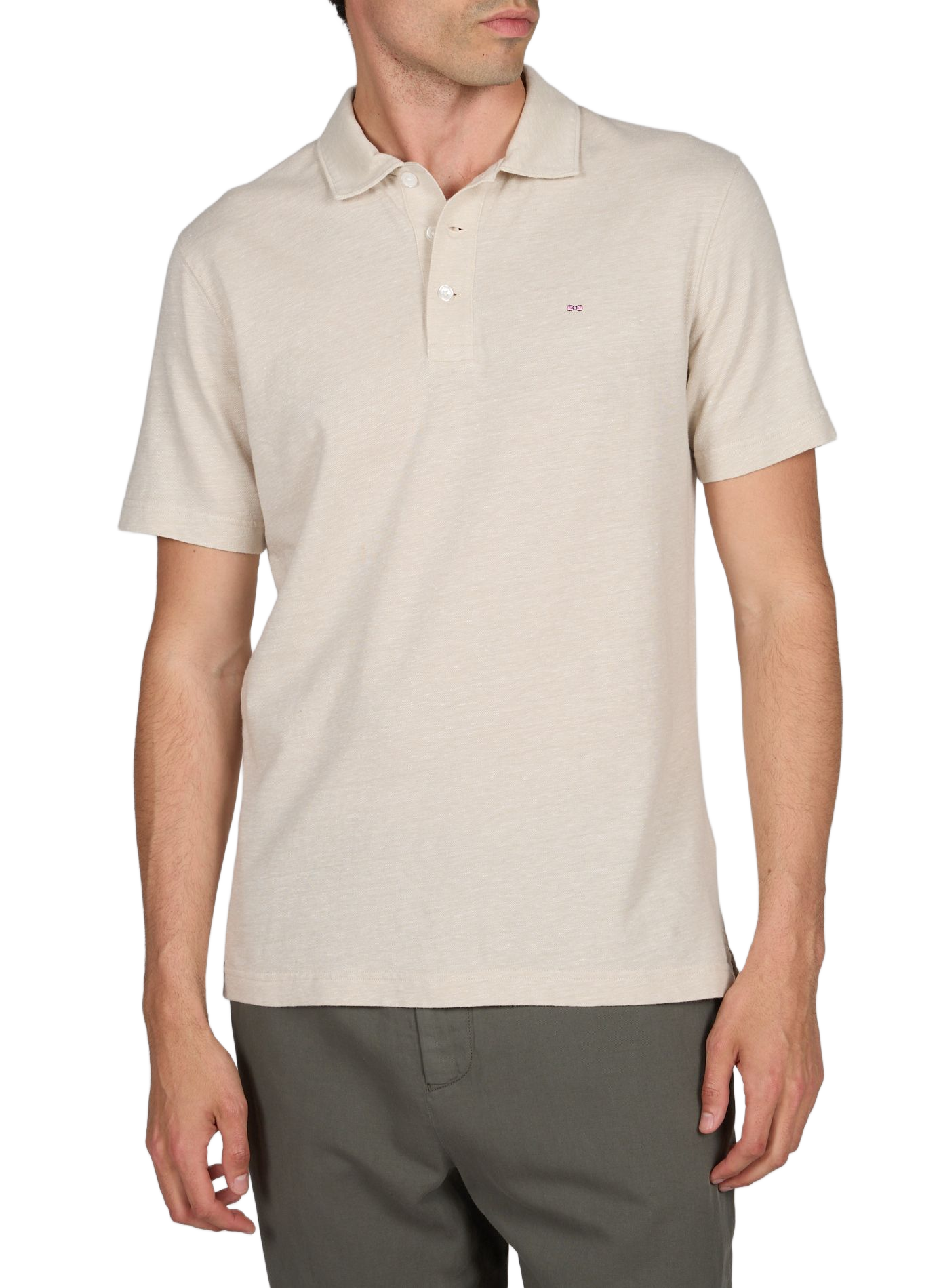 Short-sleeved polo in cotton and linen EDEN PARK Beige