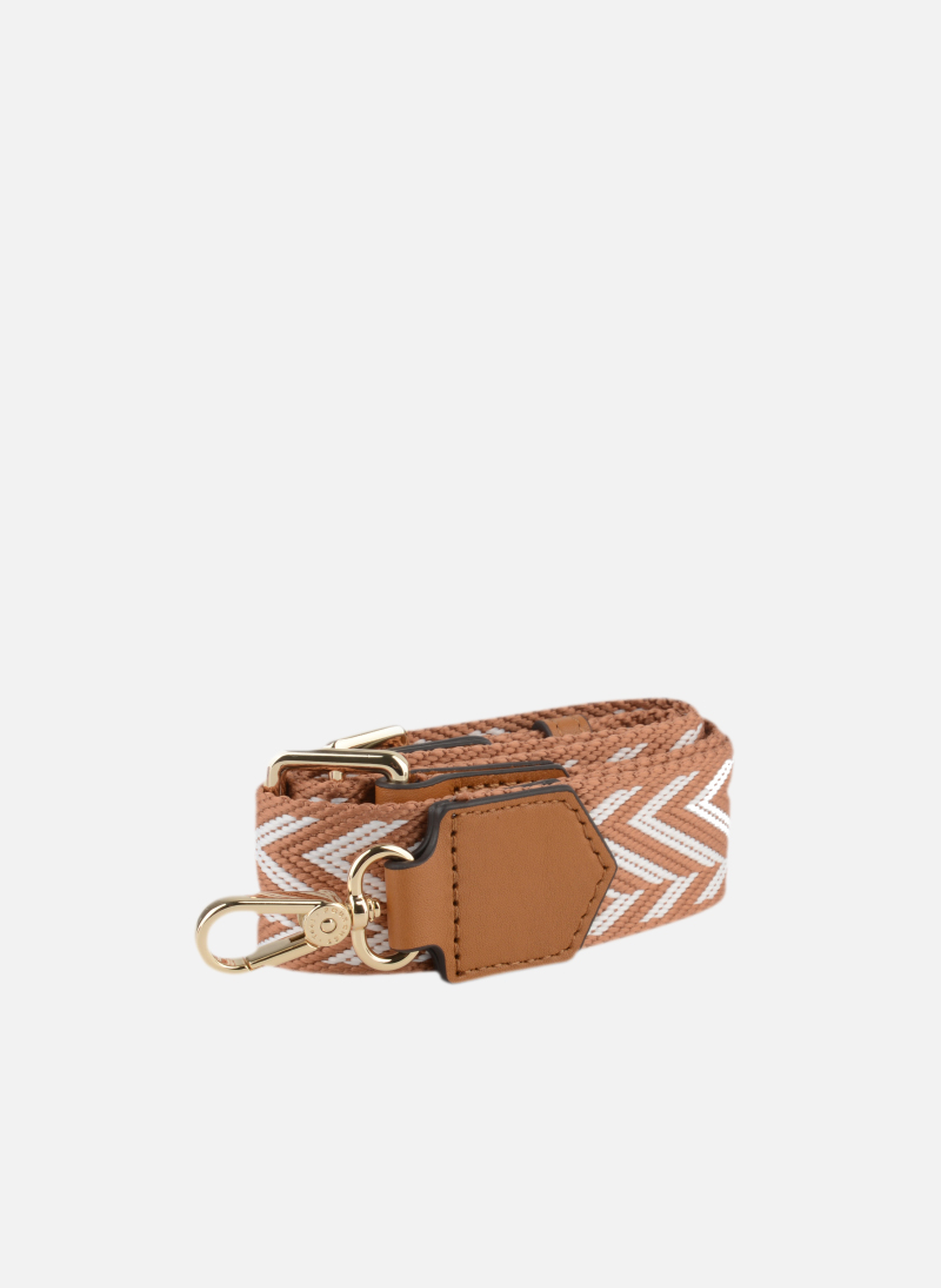 Bandoulière | bandoulière de sac avec chevrons en coton garni cuir POURCHET Marron