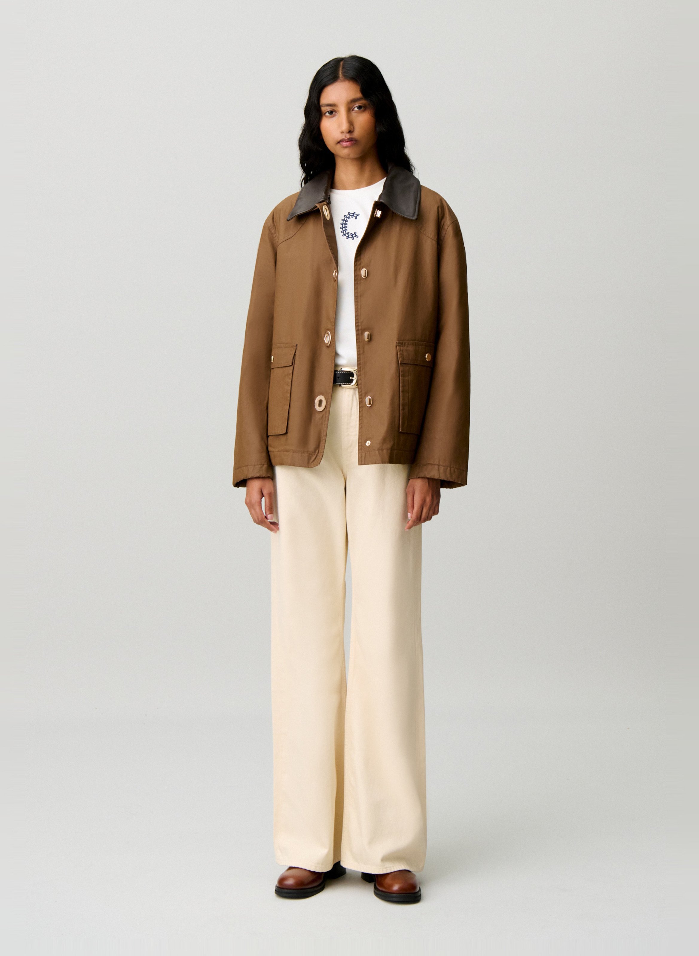Veste droite col classique en coton CLAUDIE PIERLOT Marron
